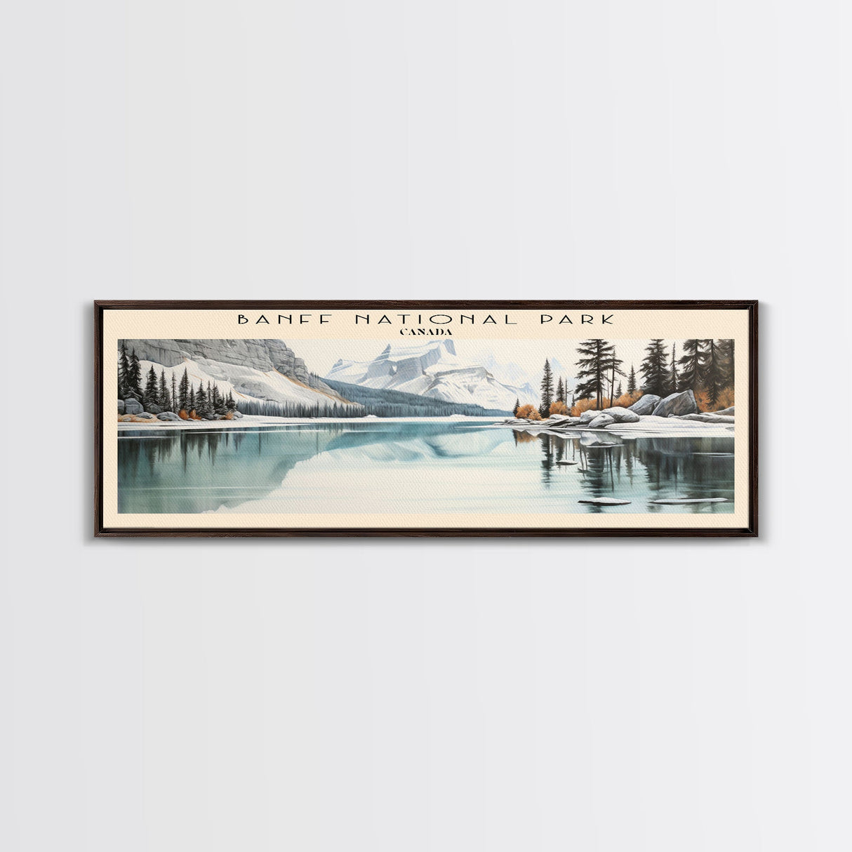 Banff National Park COUNTRY | Framed Travel Poster Canvas Print | Trendy Wall Art | Watercolor Painting | Living Room Art | Unique Art