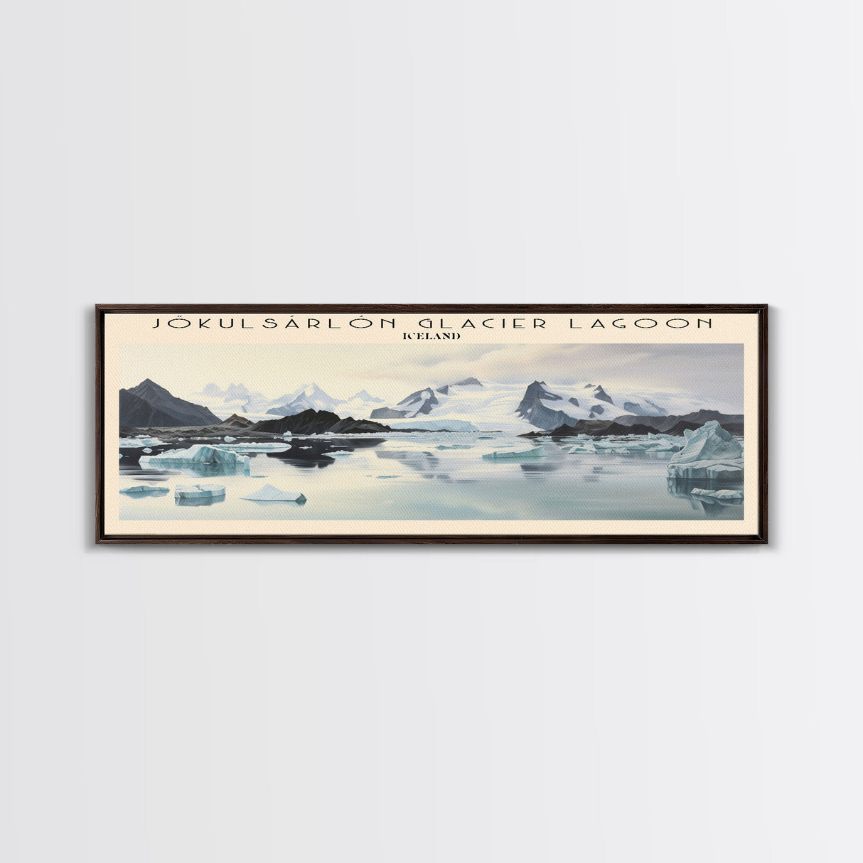 Jökulsárlón Glacier Lagoon COUNTRY | Framed Travel Poster Canvas Print | Trendy Wall Art | Watercolor Painting | Living Room Art | Unique Art