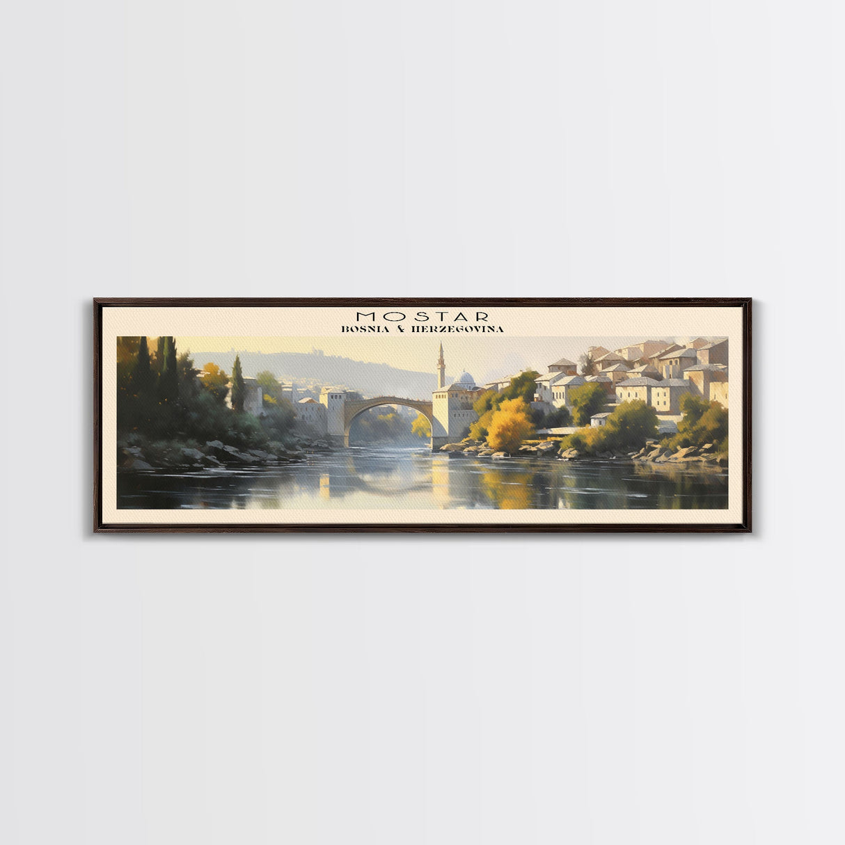 Mostar COUNTRY Travel Poster Print, Framed Canvas Print, COUNTRY Travel Art, Wood Framed Art, Wall Hanging, Home Decor