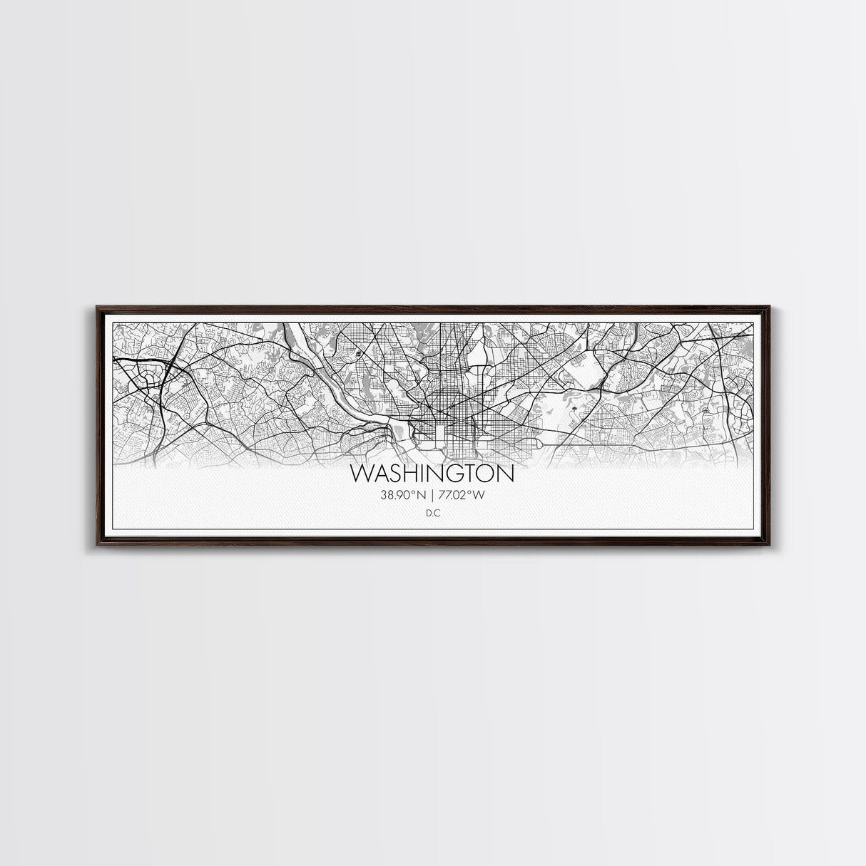 Panoramic Washington City Map, District Of Columbia, Map Print, Minimalist Wall Art, Canvas Art, Housewarming Gift, Street Map, Closing Gift