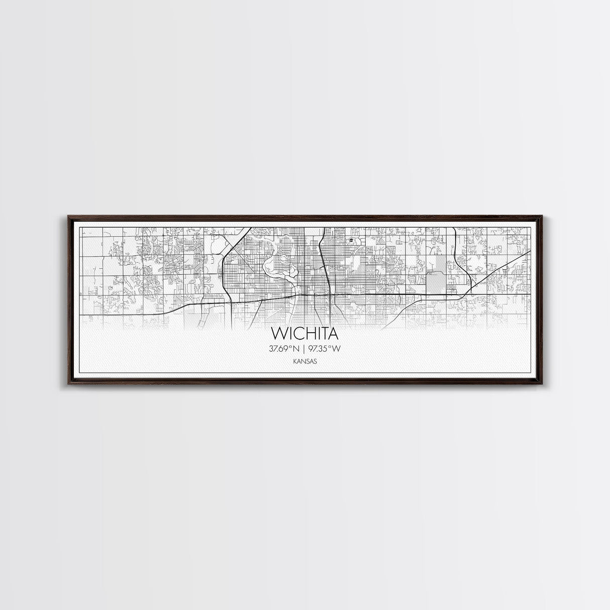 Panoramic Wichita City Map, Kansas Art, Map Print, Minimalist Wall Art, Canvas Art, Housewarming Gift, Street Map Art, Closing Gift