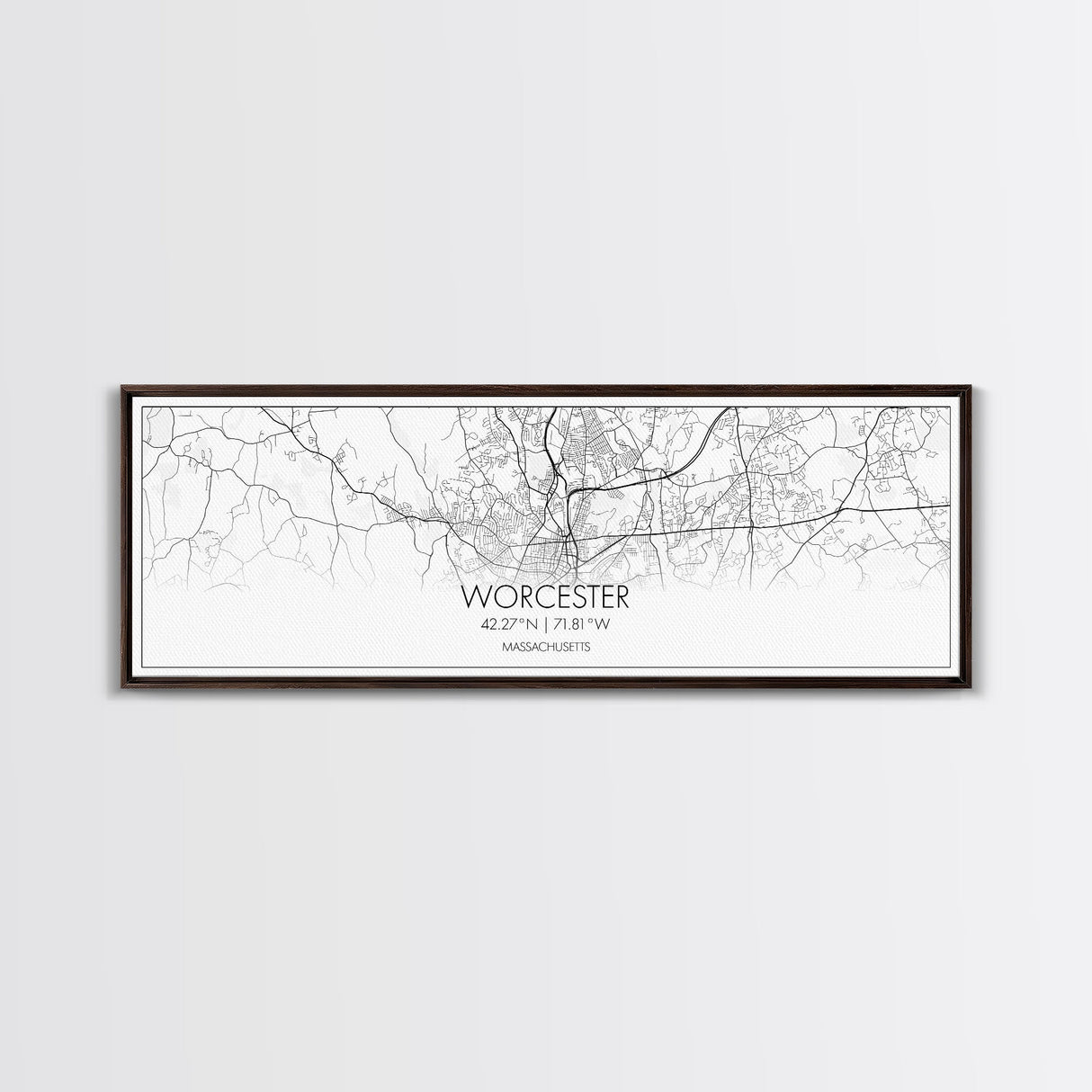 Panoramic Worcester City Map, Massachusetts Art, Map Print, Minimalist Wall Art, Canvas Art, Housewarming Gift, Street Map Art, Closing Gift