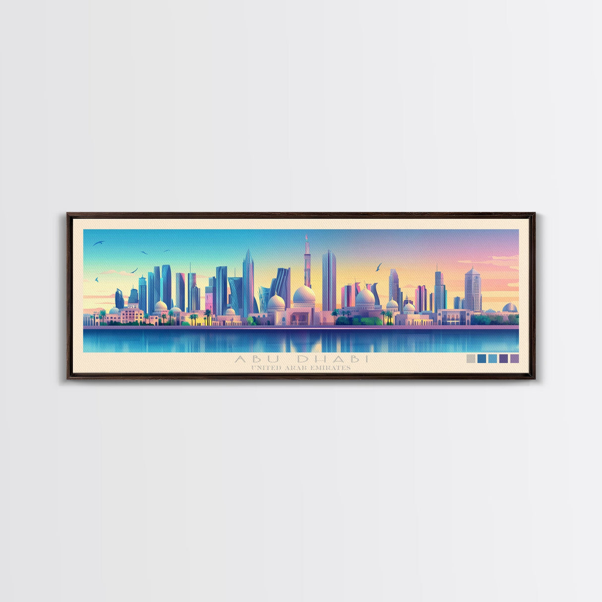 Abu Dhabi, United Arab Emirates Panoramic Travel Poster Canvas Print, Abu Dhabi, United Arab Emirates Painting, United Arab Emirates Art, Abu Dhabi Travel Art, Living Room Painting