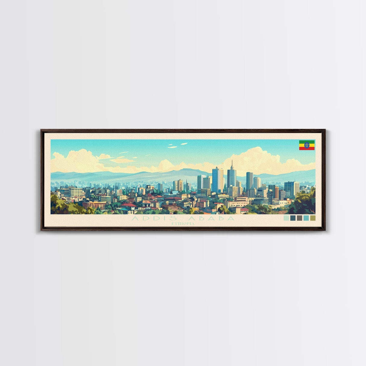 Panoramic Travel Poster Addis Ababa, Ethiopia Canvas Print, Addis Ababa, Ethiopia Painting, Ethiopia Art, Addis Ababa Travel Art, Guest Room Painting