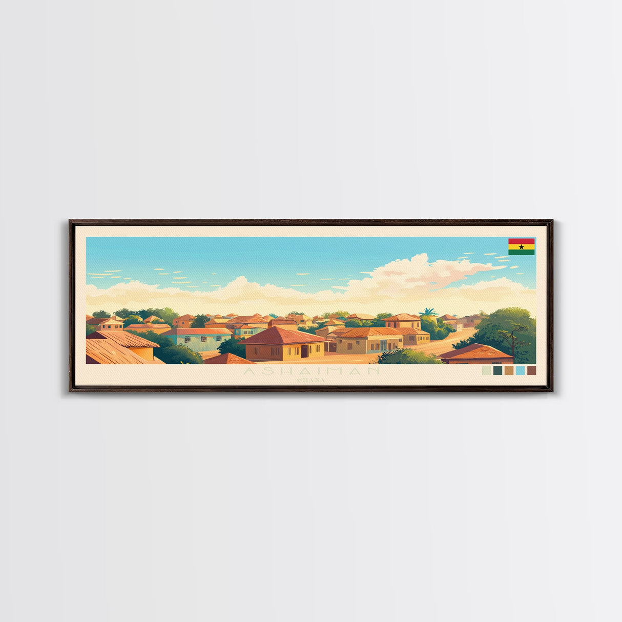 Panoramic Travel Poster Ashaiman, Ghana Canvas Print, Ashaiman, Ghana Painting, Ghana Art, Ashaiman Travel Art, Guest Room Painting