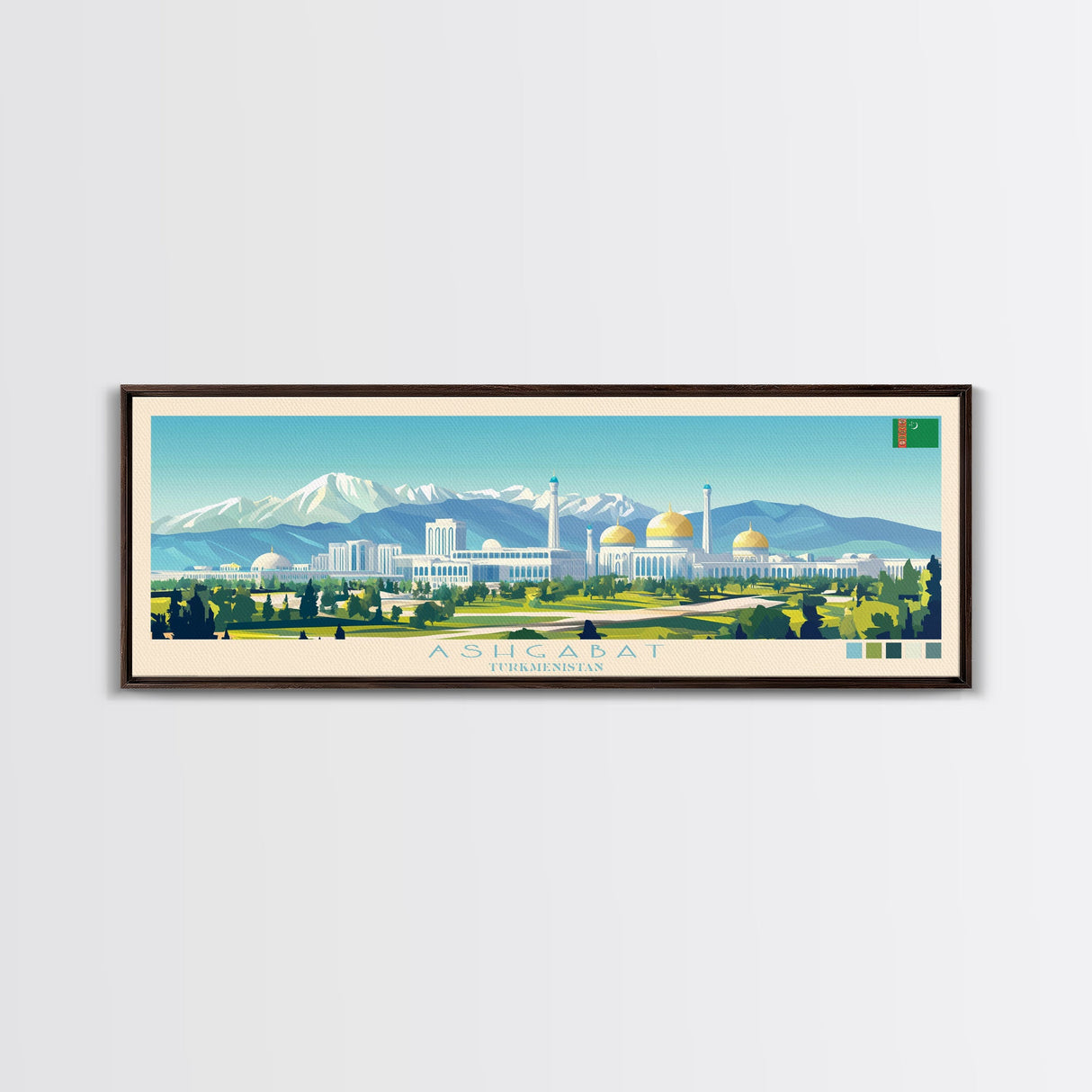 Ashgabat, Turkmenistan Panoramic Travel Poster Canvas Print, Ashgabat, Turkmenistan Painting, Turkmenistan Art, Ashgabat Panoramic Travel Art, Travel Painting