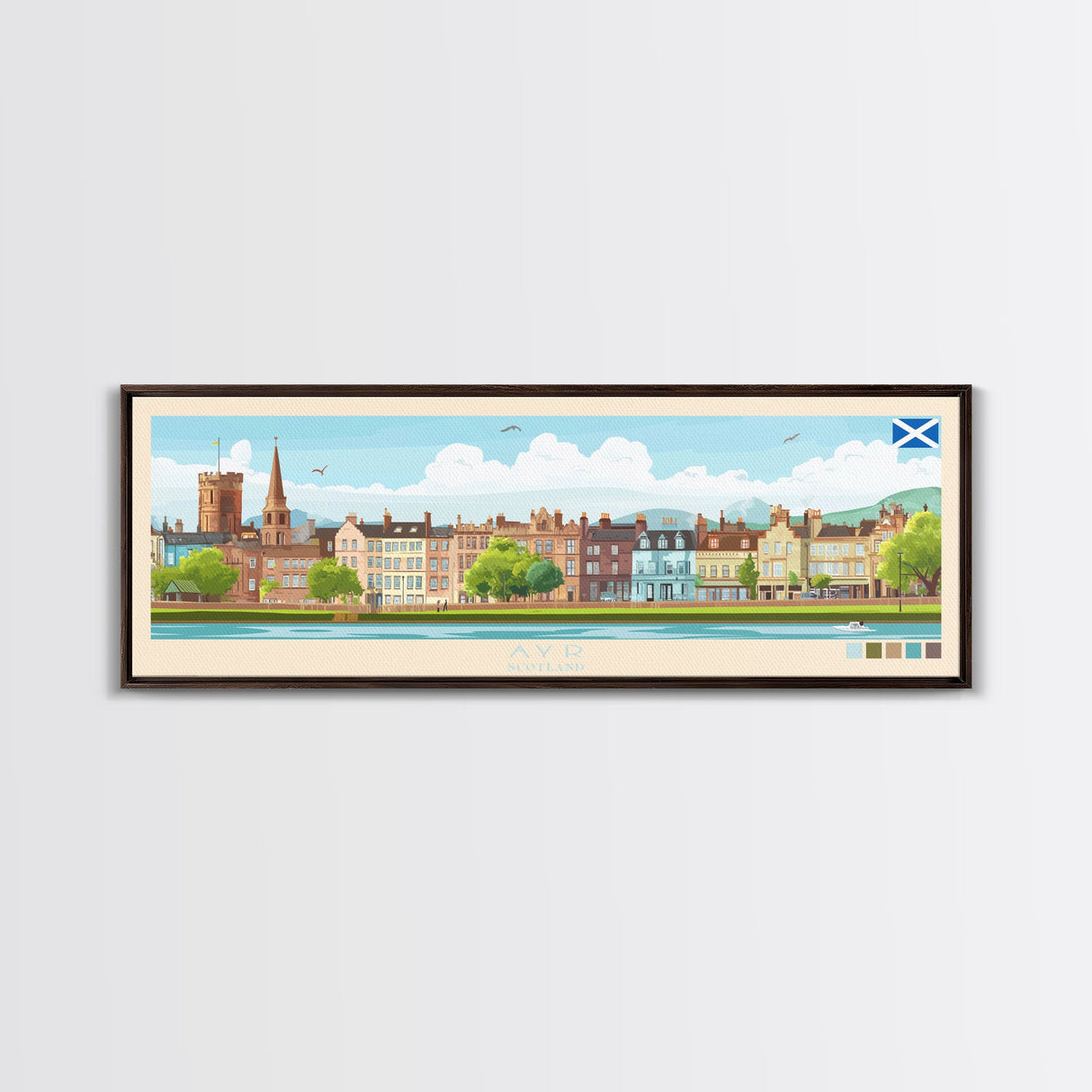 Ayr, Scotland Panoramic Travel Poster Canvas Print, Ayr, Scotland Painting, Scotland Art, Ayr Travel Art, Living Room Painting