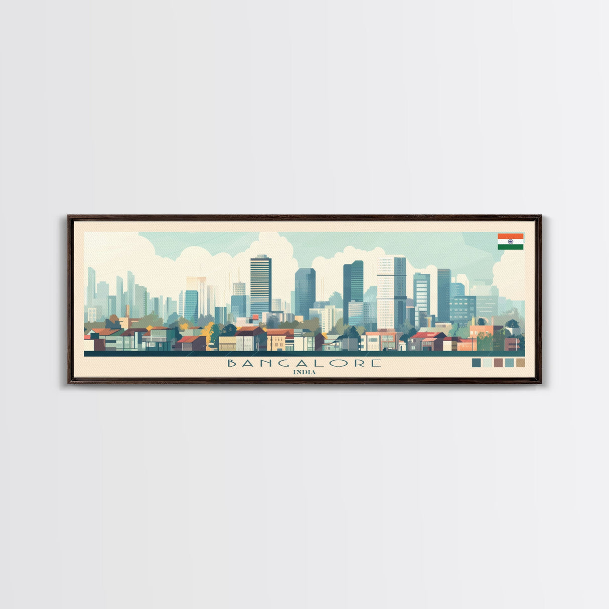 Bangalore, India Panoramic Travel Poster Canvas Print, Bangalore, India Painting, India Art, Bangalore Travel Art, Living Room Painting