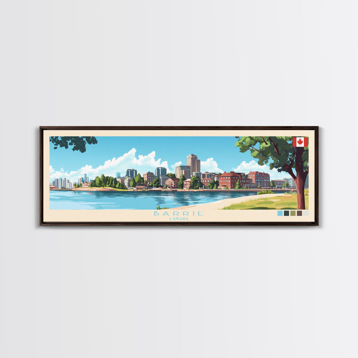 Barrie, Canada Panoramic Travel Poster Canvas Print, Barrie, Canada Painting, Canada Art, Barrie Panoramic Travel Art, Travel Painting