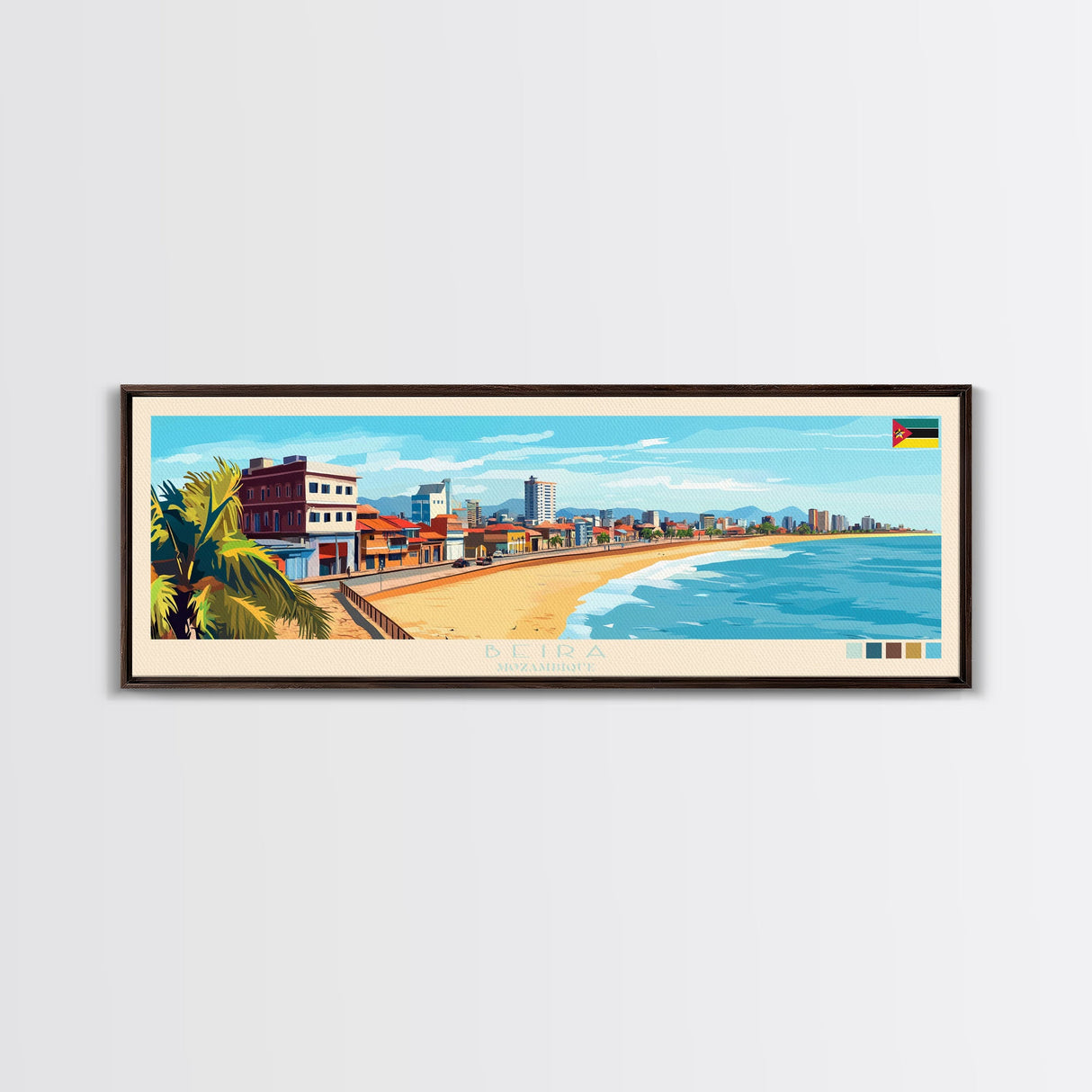 Beira, Mozambique Panoramic Travel Poster Canvas Print, Beira, Mozambique Painting, Mozambique Art, Beira Travel Art, Living Room Painting