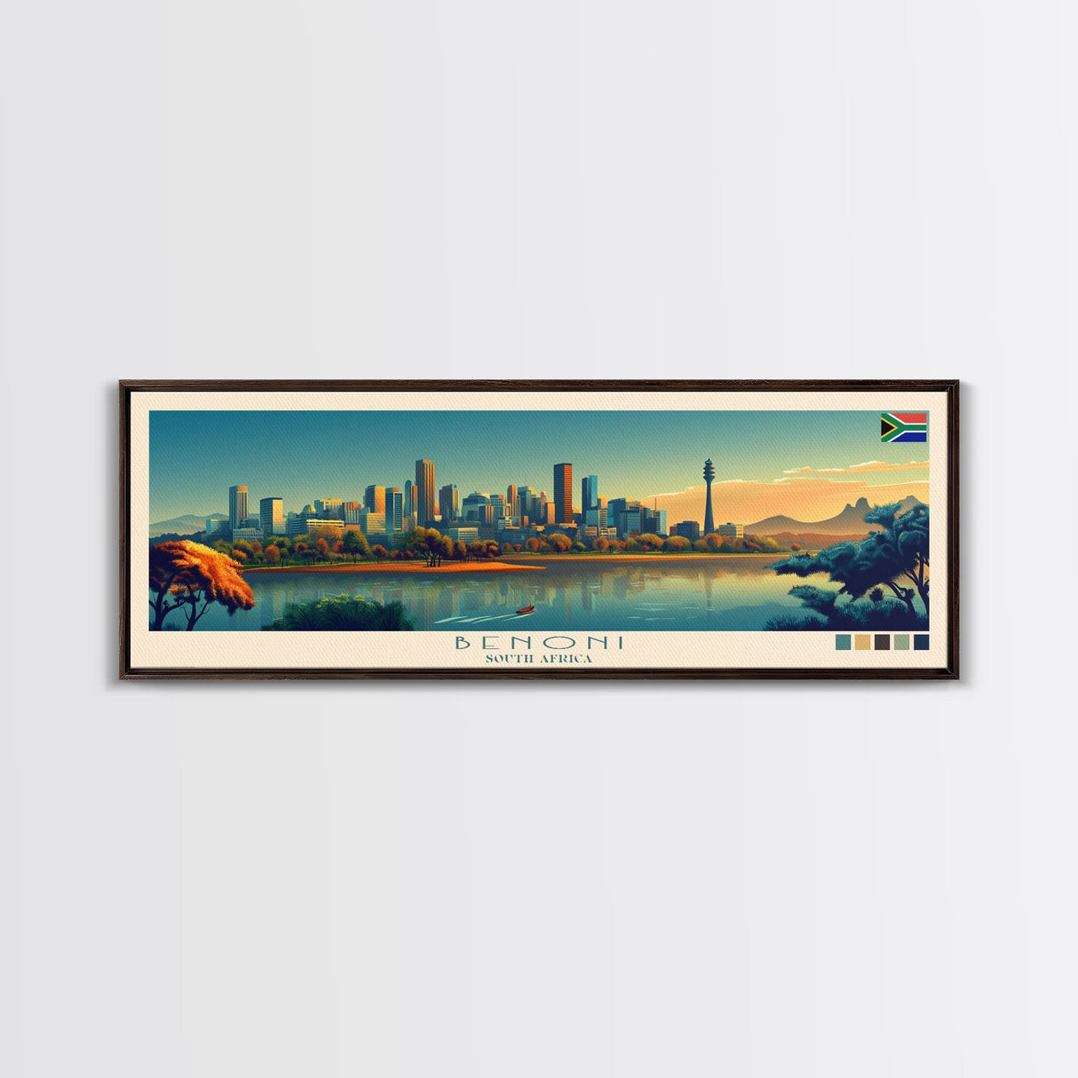 Benoni, South Africa Panoramic Travel Poster Canvas Print, Benoni, South Africa Painting, South Africa Art, Benoni Travel Art, Living Room Painting