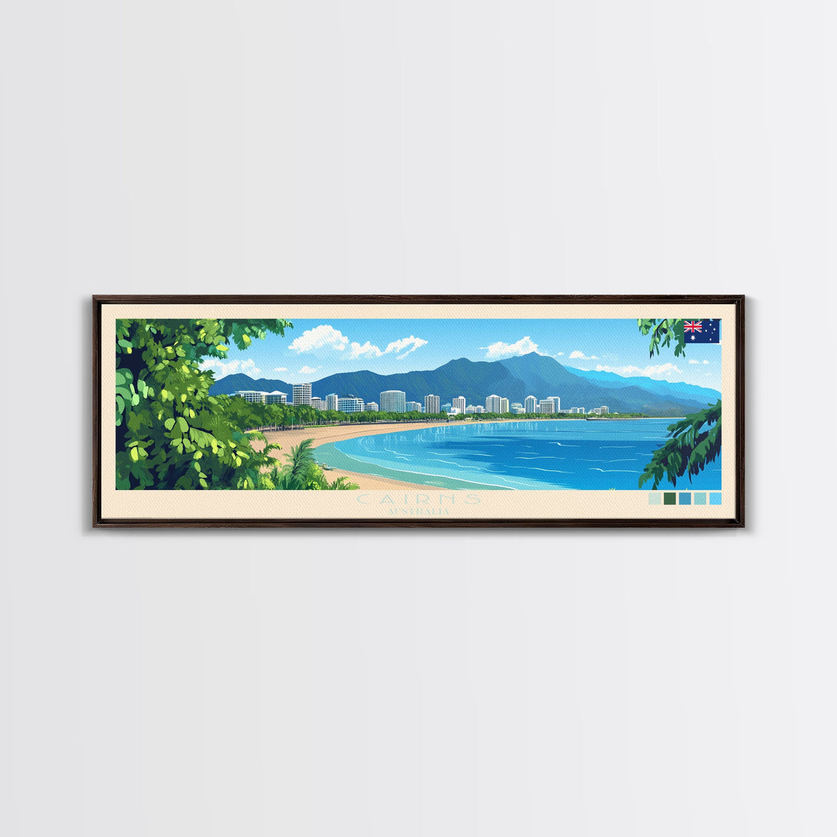 Panoramic Travel Poster Cairns, Australia Canvas Print, Cairns, Australia Painting, Australia Art, Cairns Travel Art, Guest Room Painting