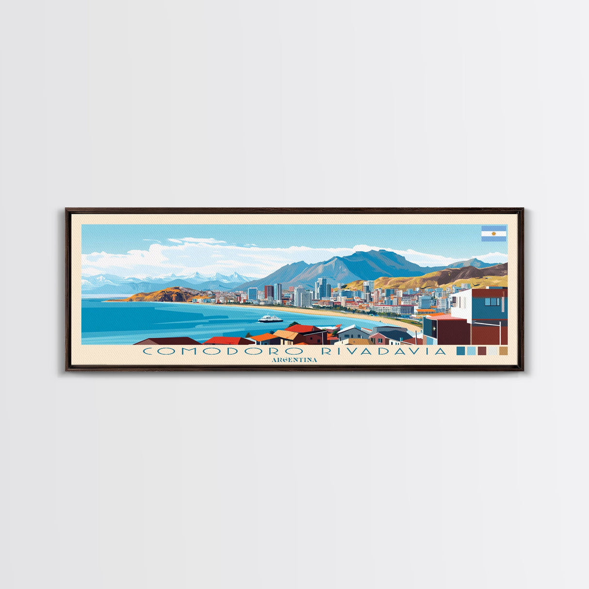 Comodoro Rivadavia, Argentina Panoramic Travel Poster Canvas Print, Comodoro Rivadavia, Argentina Painting, Argentina Art, Comodoro Rivadavia Panoramic Travel Art, Travel Painting