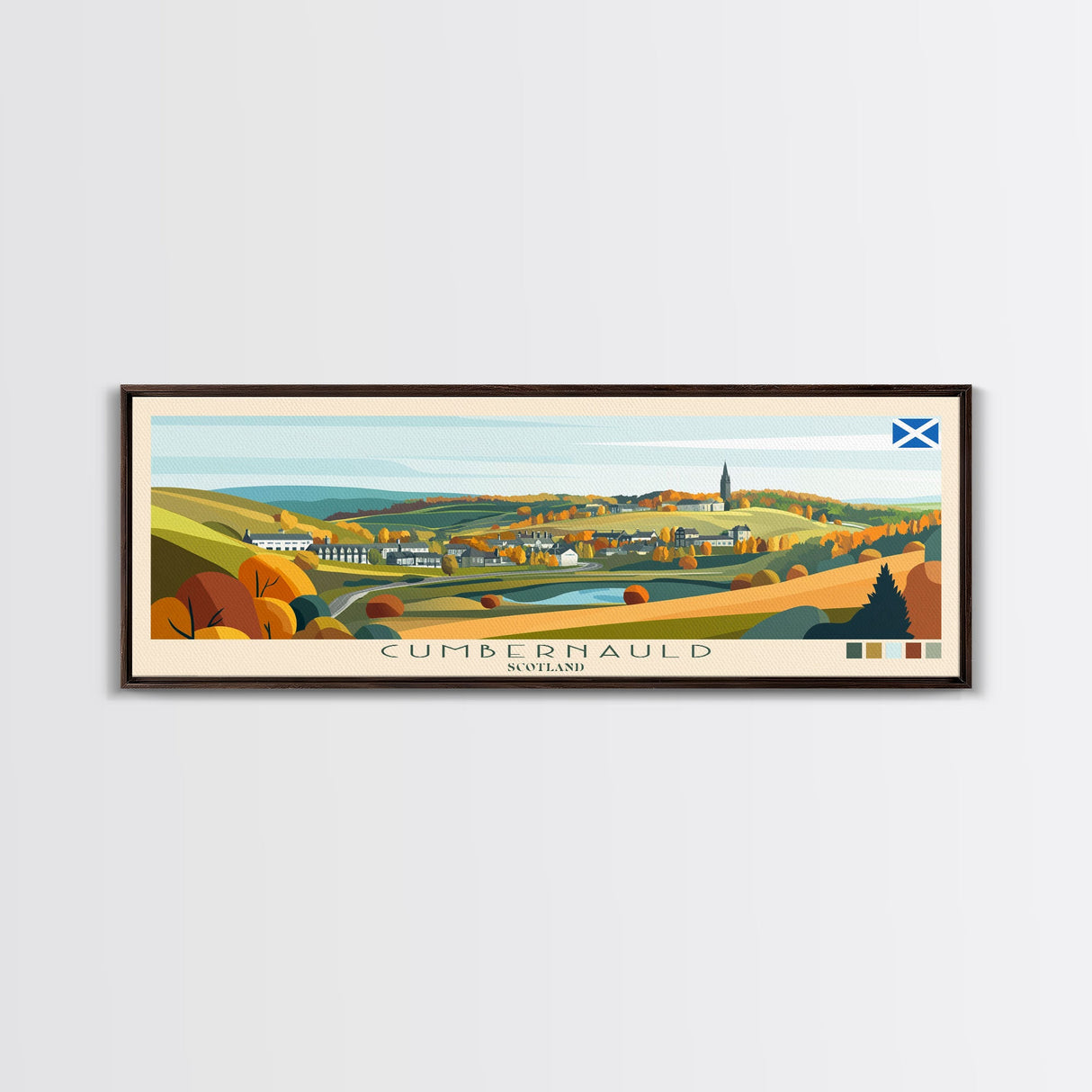 Cumbernauld, Scotland Panoramic Travel Poster Canvas Print, Cumbernauld, Scotland Painting, Scotland Art, Cumbernauld Travel Art, Guest Room Painting