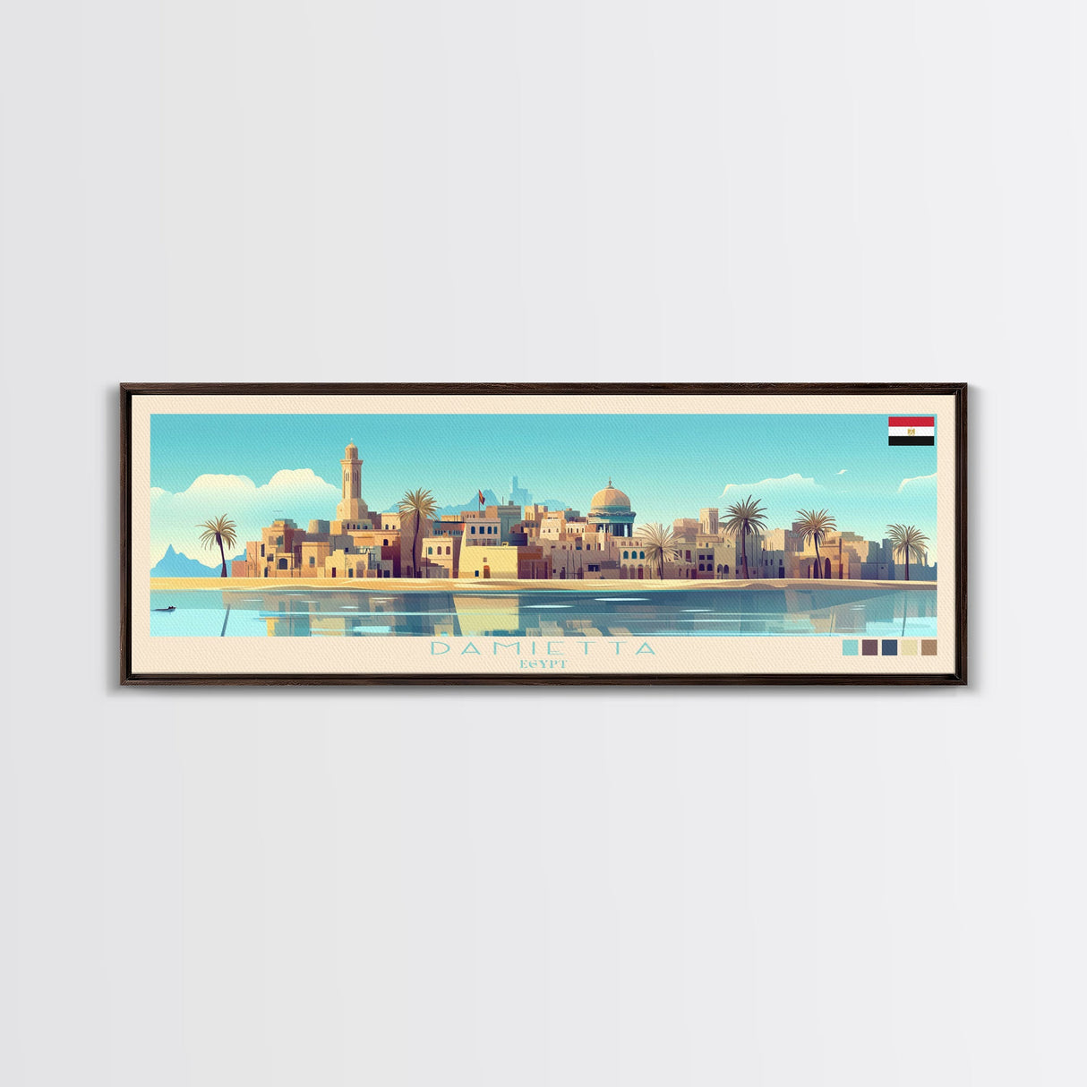 Damietta, Egypt Panoramic Travel Poster Canvas Print, Damietta, Egypt Painting, Egypt Art, Damietta Panoramic Travel Art, Travel Painting