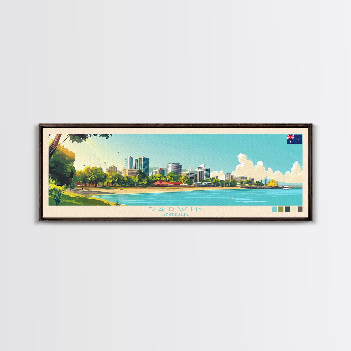 Darwin, Australia Travel Poster Panoramic Canvas Print, Darwin, Australia Painting, Australia Art, Darwin Travel Art, Guest Room Painting