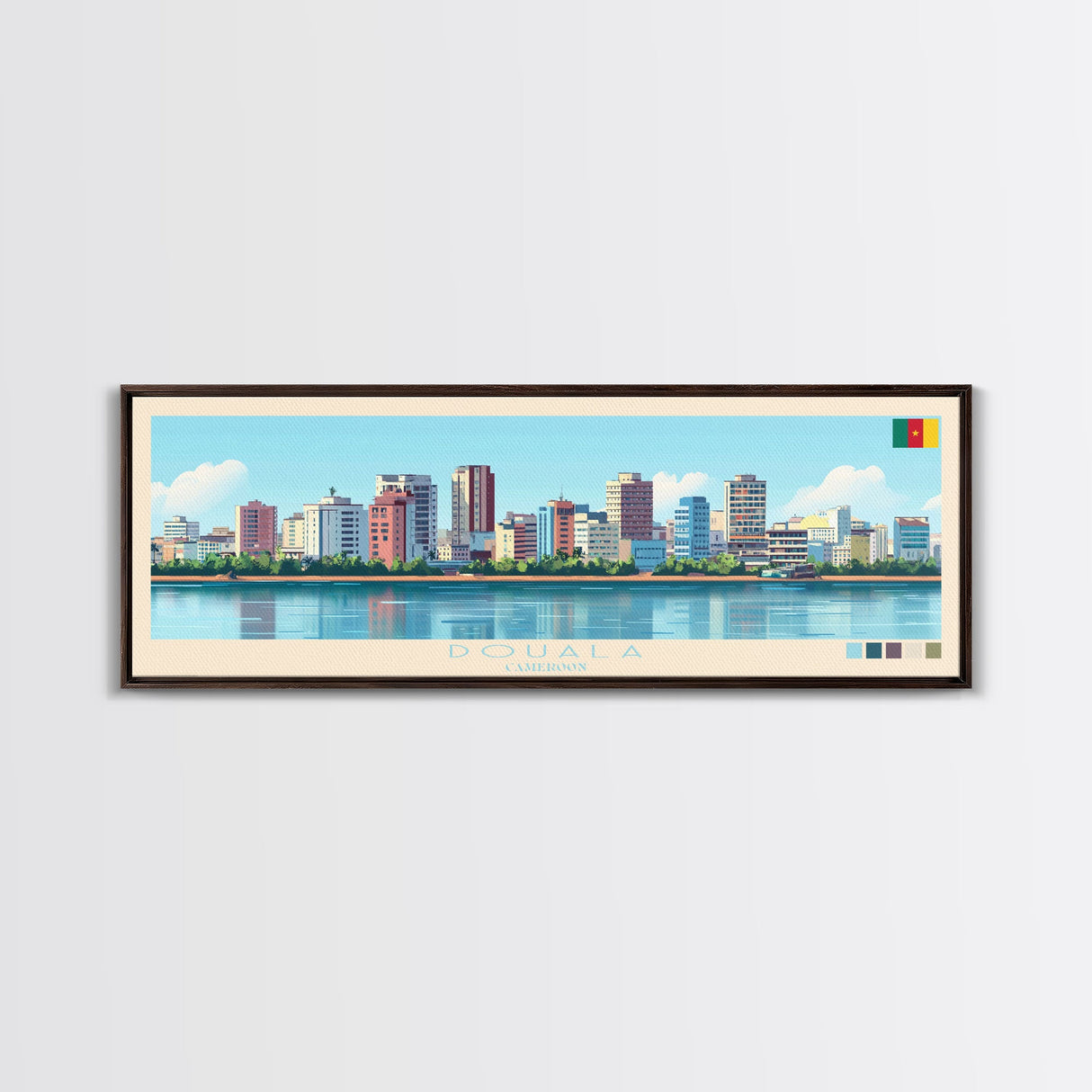 Douala, Cameroon Panoramic Travel Poster Canvas Print, Douala, Cameroon Painting, Cameroon Art, Douala Panoramic Travel Art, Travel Painting