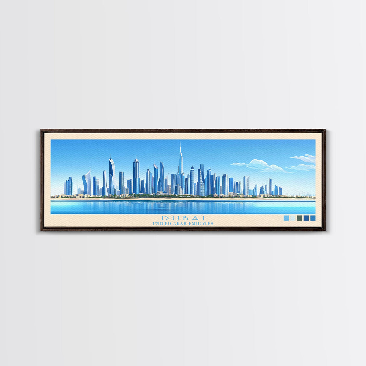 Dubai, United Arab Emirates Panoramic Travel Poster Canvas Print, Dubai, United Arab Emirates Painting, United Arab Emirates Art, Dubai Travel Art, Living Room Painting