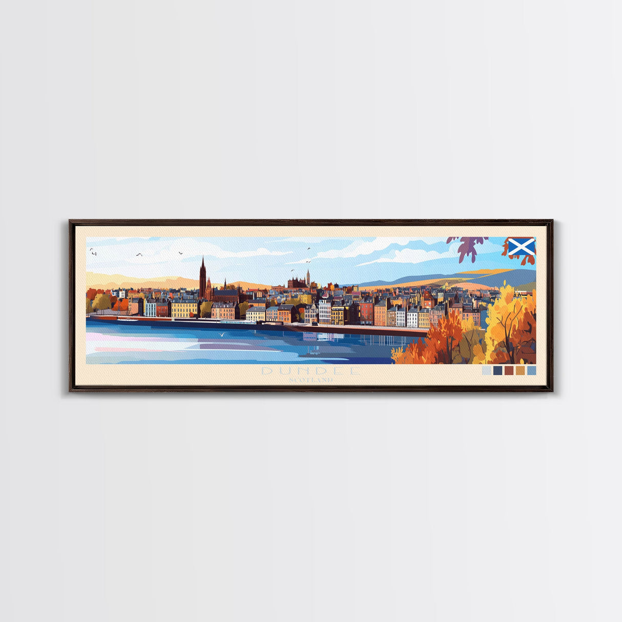 Dundee, Scotland Panoramic Travel Poster Canvas Print, Dundee, Scotland Painting, Scotland Art, Dundee Panoramic Travel Art, Travel Painting