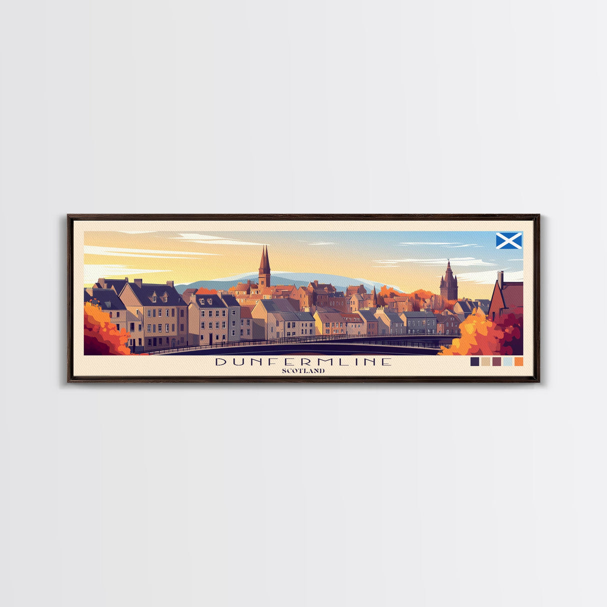 Dunfermline, Scotland Panoramic Travel Poster Canvas Print, Dunfermline, Scotland Painting, Scotland Art, Dunfermline Travel Art, Guest Room Painting