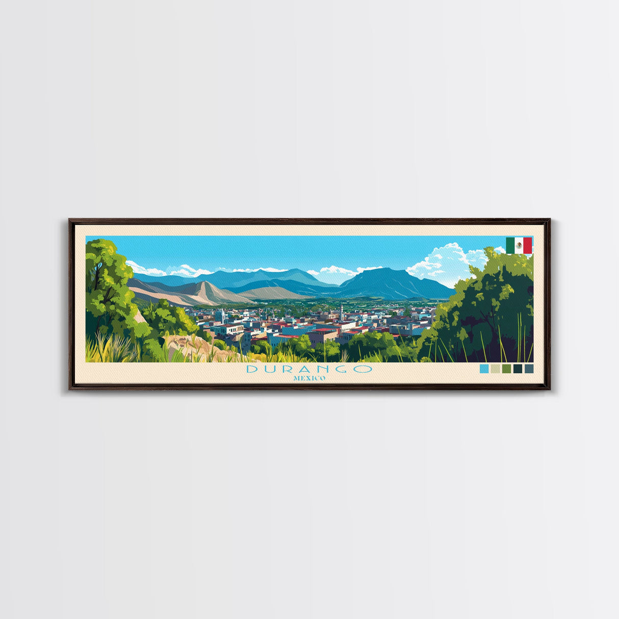 Durham, England Panoramic Travel Poster Canvas Print, Durham, England Painting, England Art, Durham Panoramic Travel Art, Travel Painting