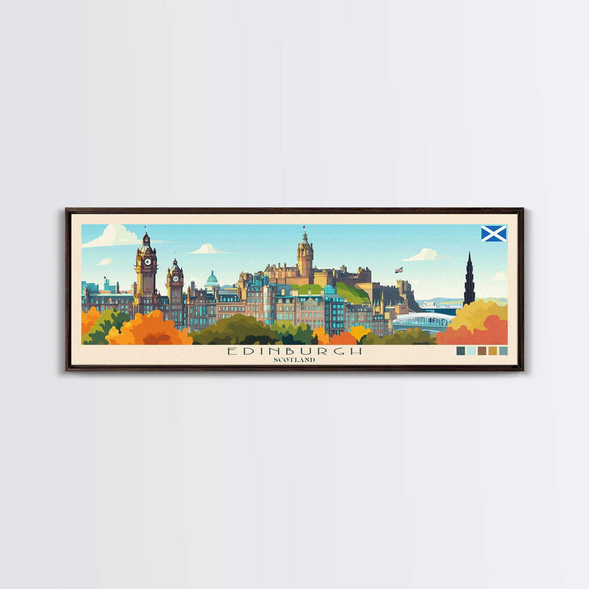 Edinburgh, Scotland Panoramic Travel Poster Canvas Print, Edinburgh, Scotland Painting, Scotland Art, Edinburgh Travel Art, Guest Room Painting