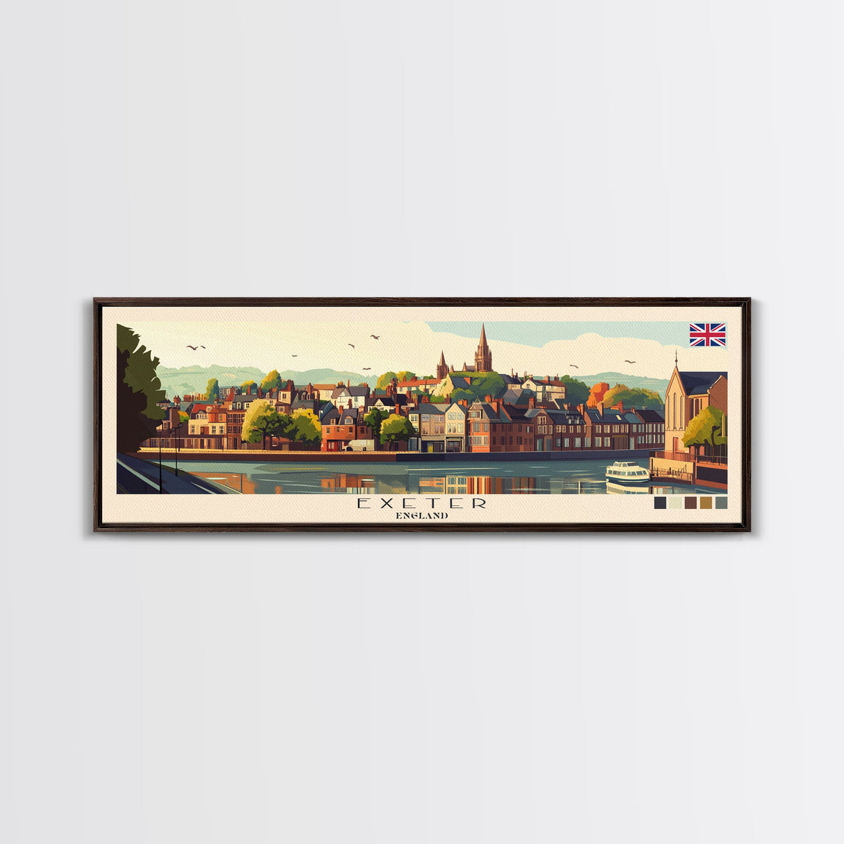 Panoramic Travel Poster Exeter, England Canvas Print, Exeter, England Painting, England Art, Exeter Travel Art, Guest Room Painting