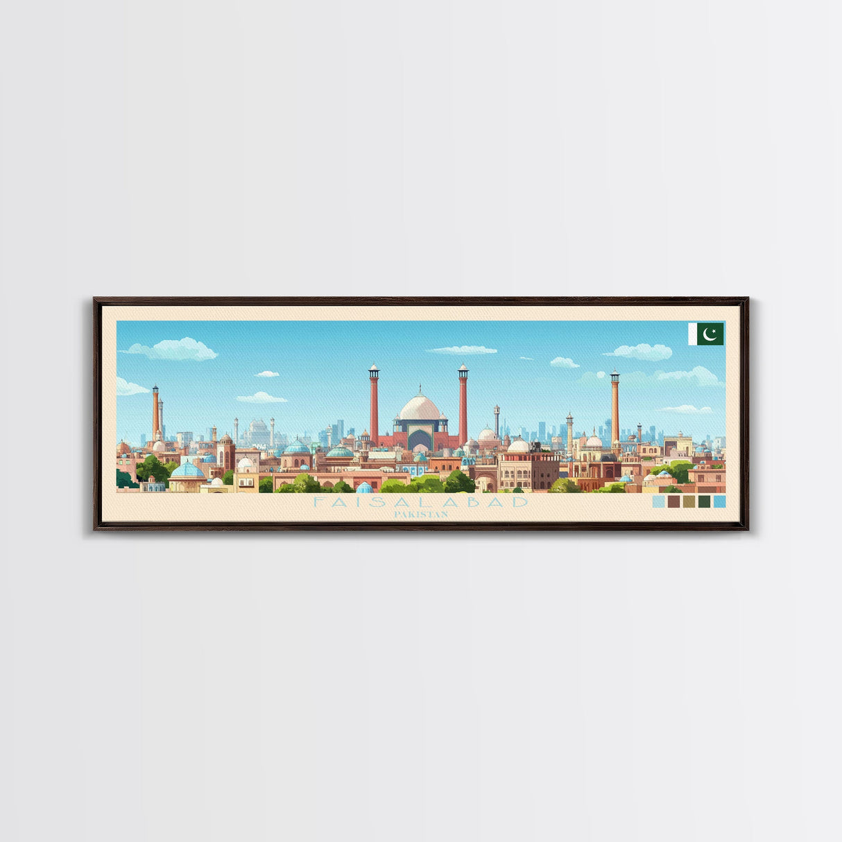 Faisalabad, Pakistan Panoramic Travel Poster Canvas Print, Faisalabad, Pakistan Painting, Pakistan Art, Faisalabad Panoramic Travel Art, Travel Painting