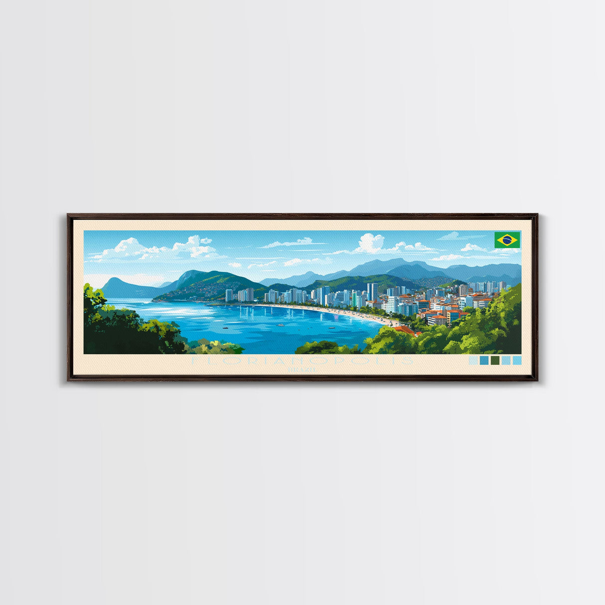 Florianopolis, Brazil Panoramic Travel Poster Canvas Print, Florianopolis, Brazil Painting, Brazil Art, Florianopolis Panoramic Travel Art, Travel Painting