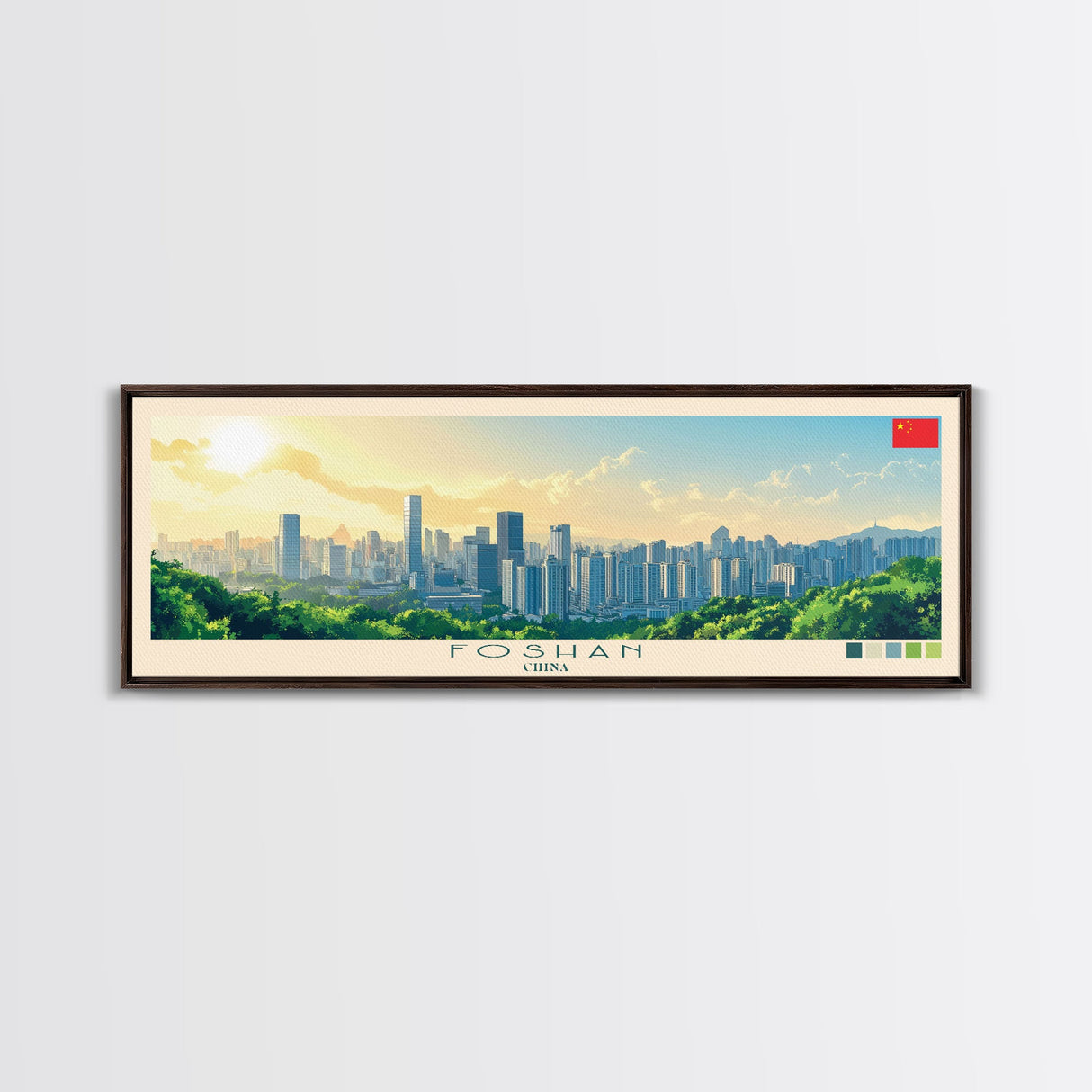 Foshan, China Panoramic Travel Poster Canvas Print, Foshan, China Painting, China Art, Foshan Panoramic Travel Art, Travel Painting