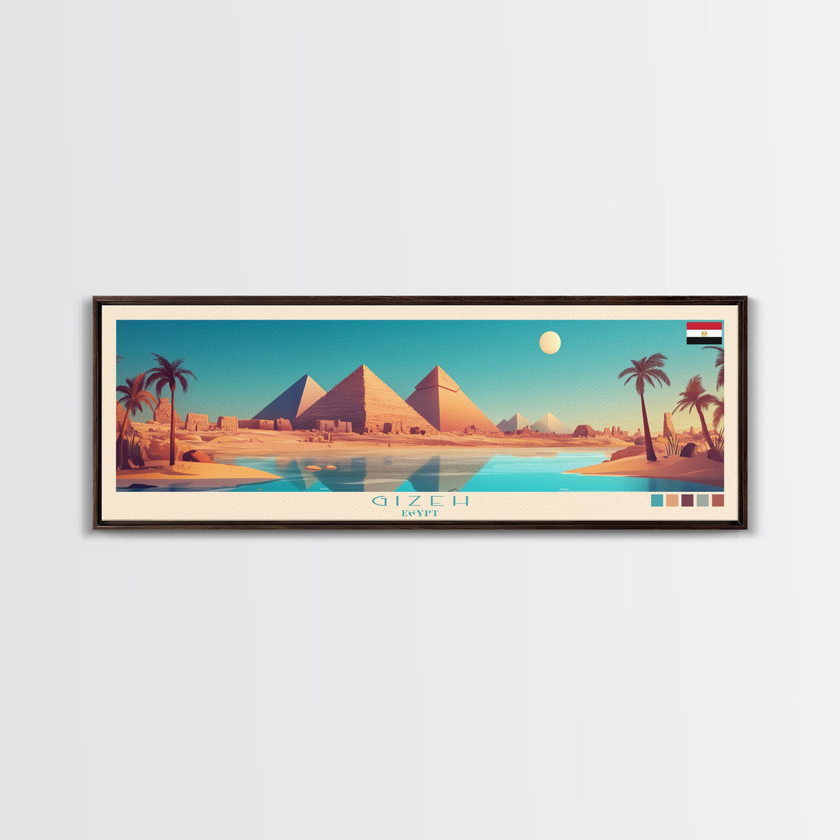 Gizeh, Egypt Panoramic Travel Poster Canvas Print, Gizeh, Egypt Painting, Egypt Art, Gizeh Panoramic Travel Art, Travel Painting