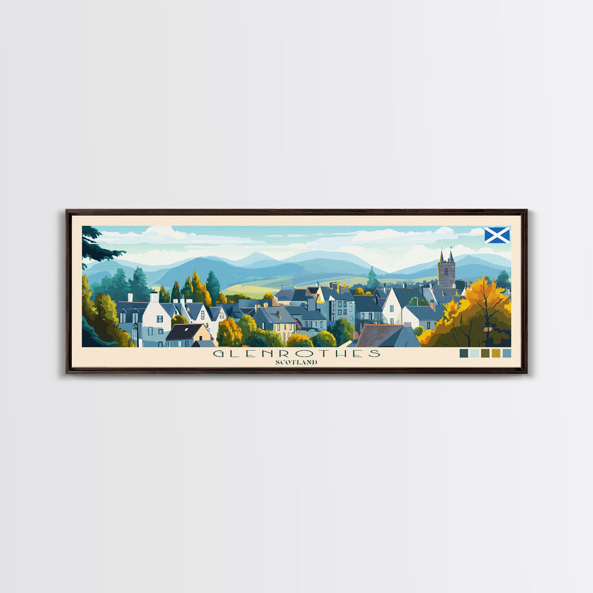 Panoramic Travel Poster Glenrothes, Scotland Canvas Print, Glenrothes, Scotland Painting, Scotland Art, Glenrothes Travel Art, Guest Room Painting