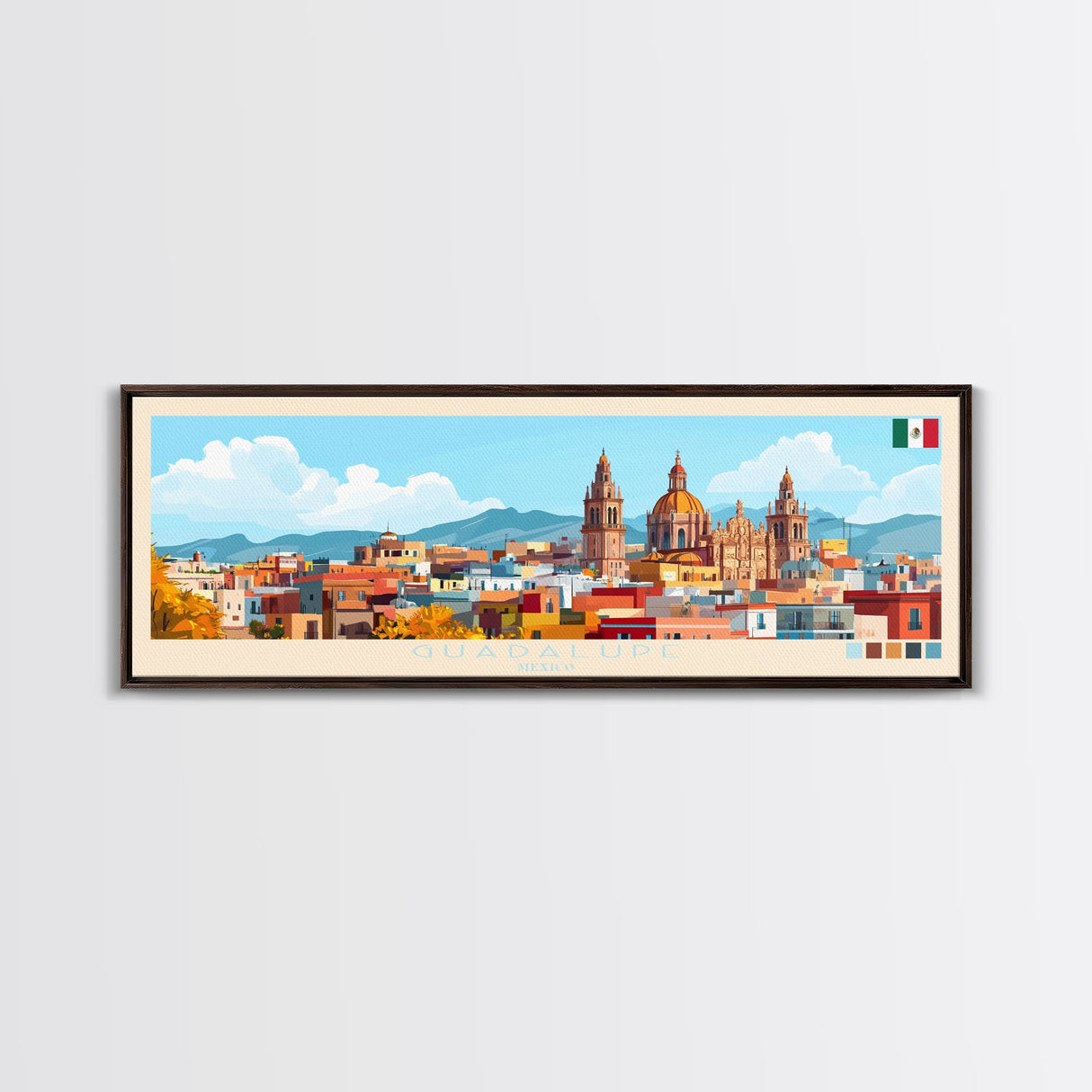 Guadalupe, Mexico Panoramic Travel Poster Canvas Print, Guadalupe, Mexico Painting, Mexico Art, Guadalupe Panoramic Travel Art, Travel Painting