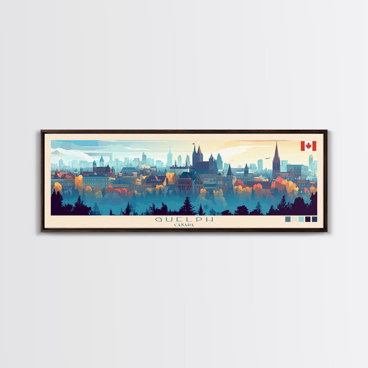 Guelph, Canada Travel Poster Panoramic Canvas Print, Guelph, Canada Painting, Canada Art, Guelph Travel Art, Guest Room Painting