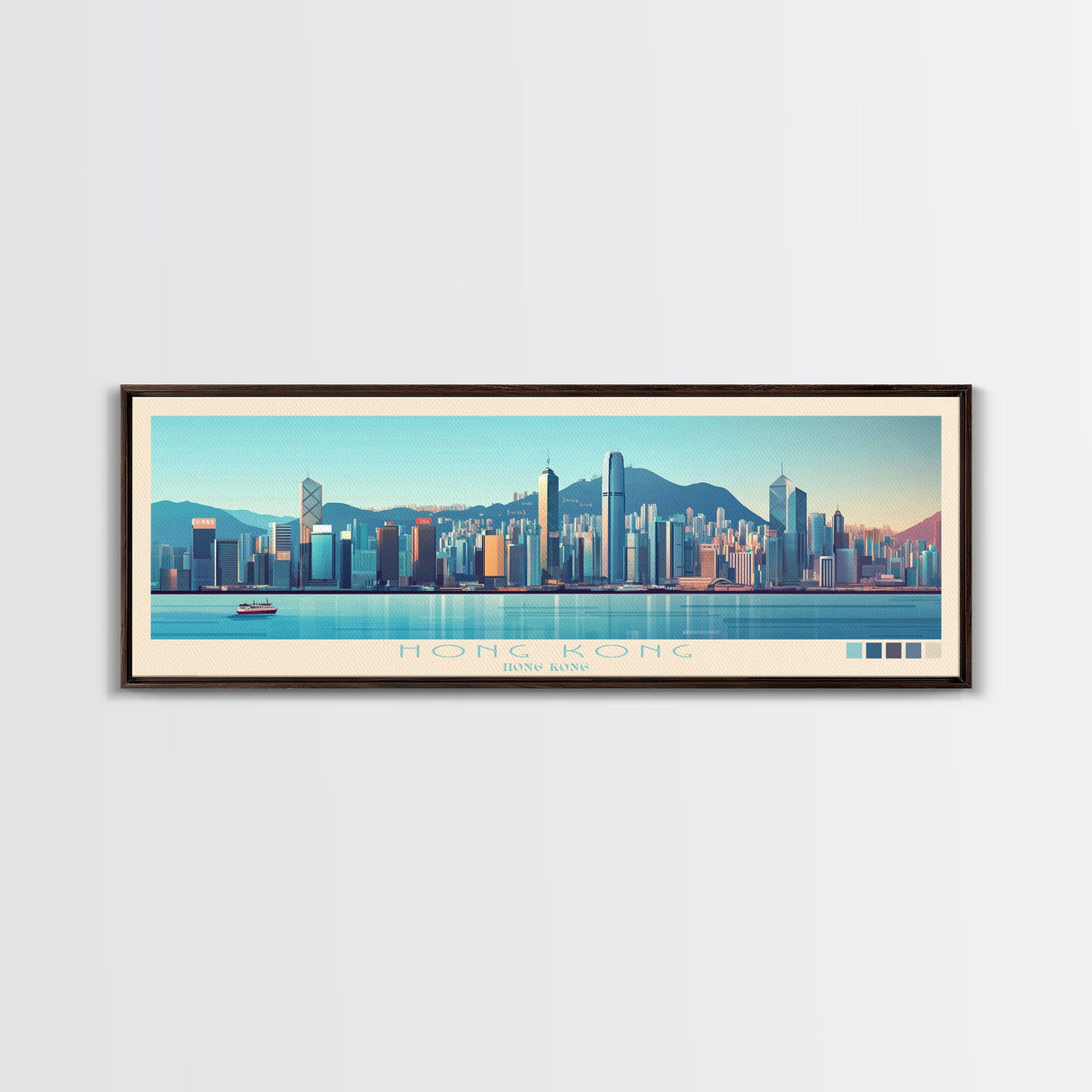 Panoramic Travel Poster Hong Kong, Hong Kong Canvas Print, Hong Kong, Hong Kong Painting, Hong Kong Art, Hong Kong Travel Art, Guest Room Painting