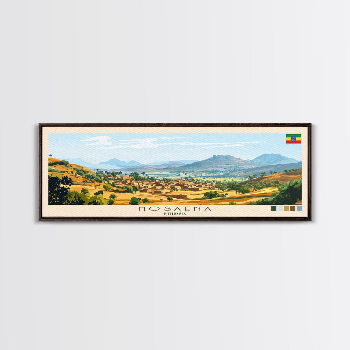 Hosaena, Ethiopia Panoramic Travel Poster Canvas Print, Hosaena, Ethiopia Painting, Ethiopia Art, Hosaena Panoramic Travel Art, Travel Painting