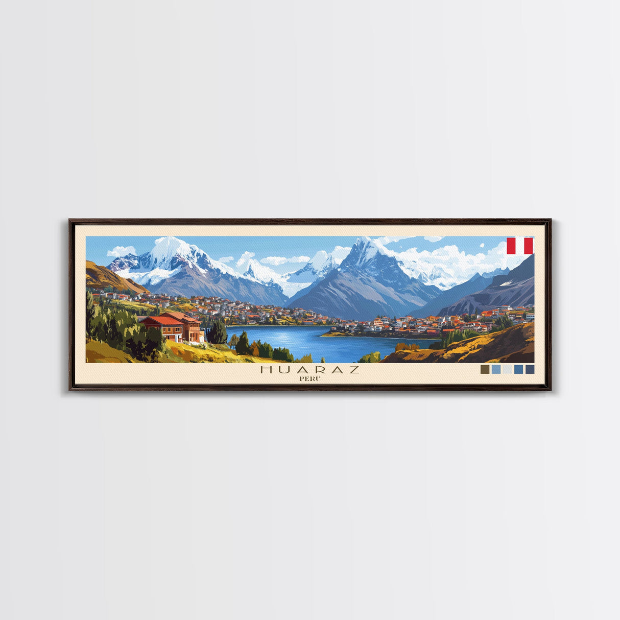 Huaraz, Peru Panoramic Travel Poster Canvas Print, Huaraz, Peru Painting, Peru Art, Huaraz Panoramic Travel Art, Travel Painting