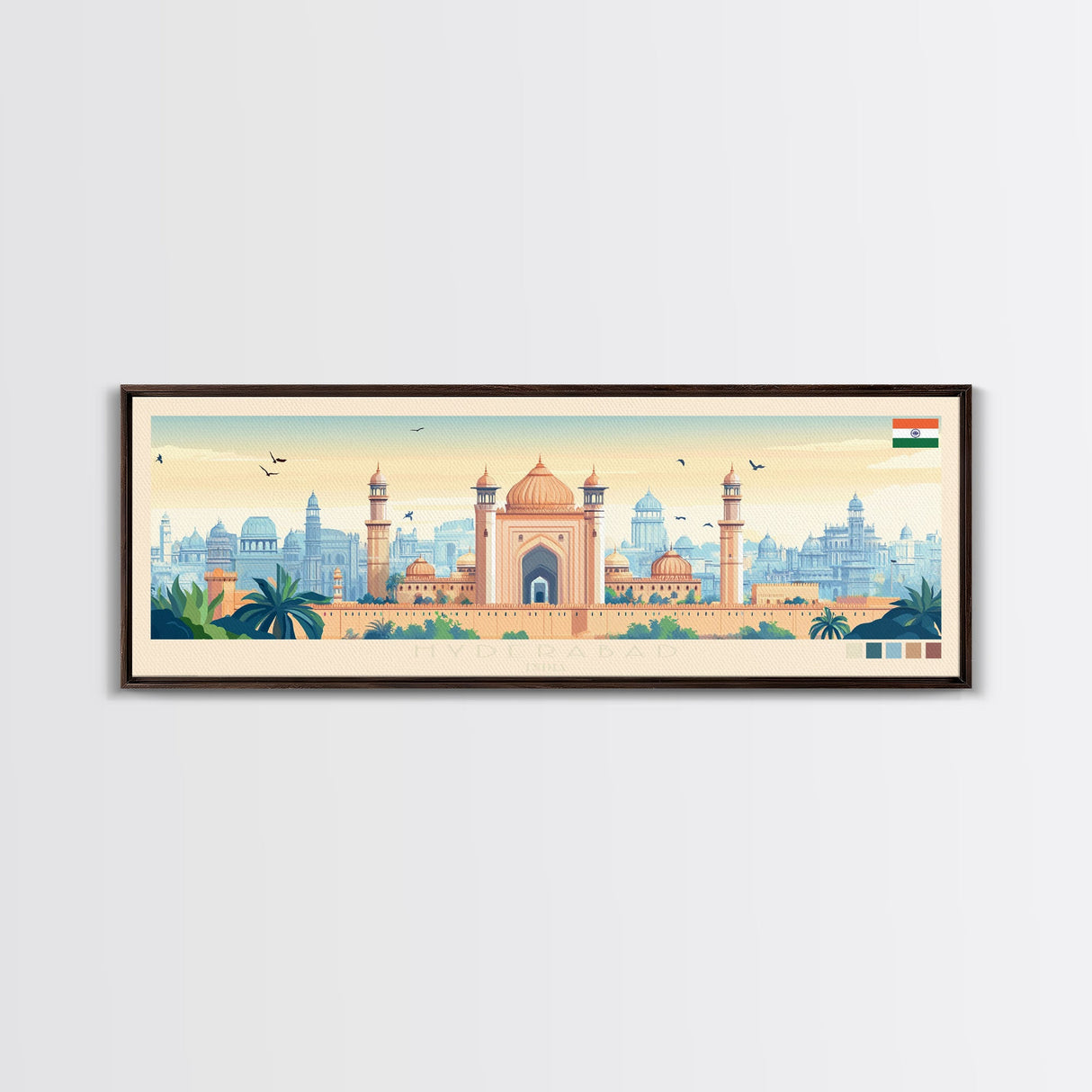 Hyderabad, India Panoramic Travel Poster Canvas Print, Hyderabad, India Painting, India Art, Hyderabad Travel Art, Guest Room Painting