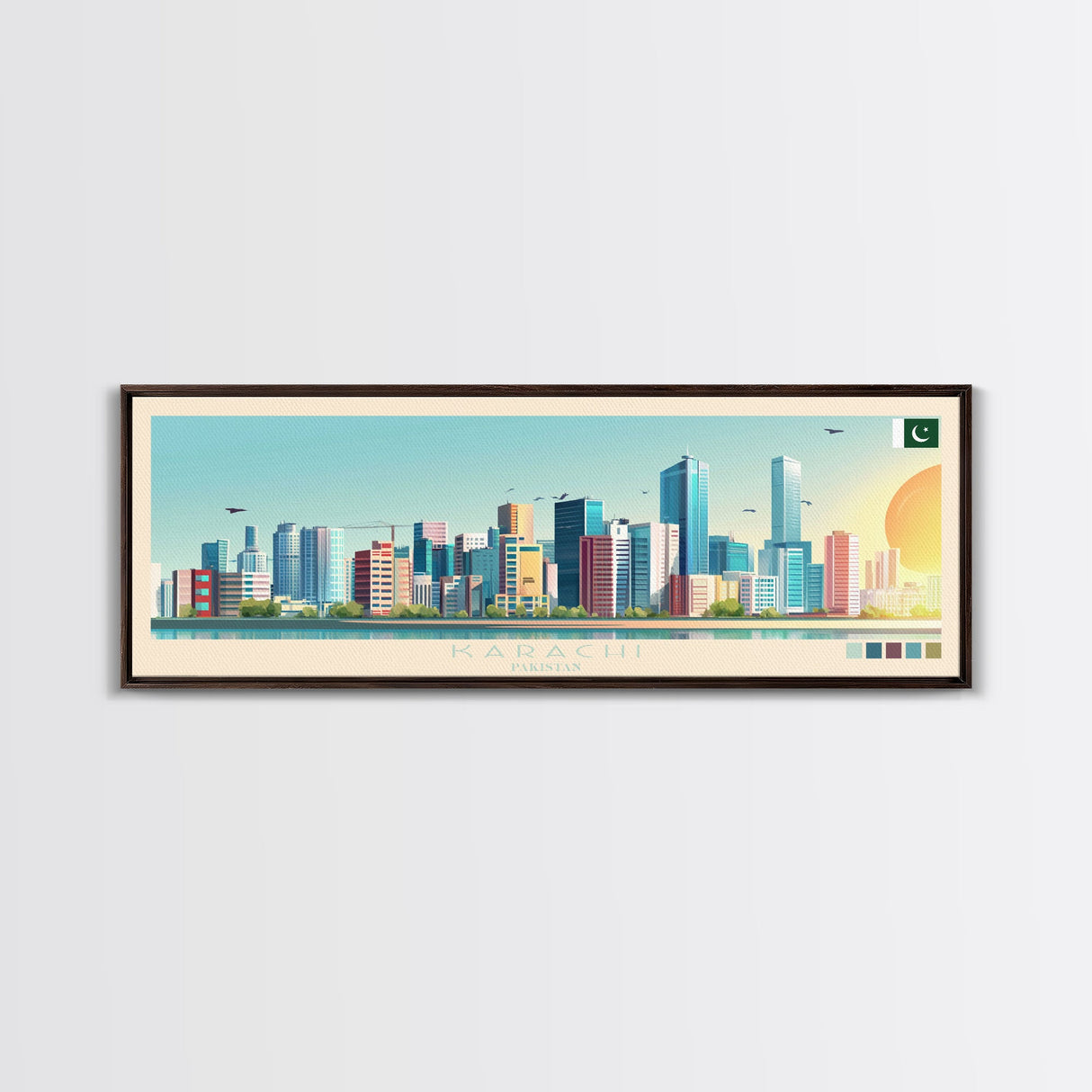 Karachi, Pakistan Panoramic Travel Poster Canvas Print, Karachi, Pakistan Painting, Pakistan Art, Karachi Panoramic Travel Art, Travel Painting