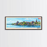 Kingston, Canada Panoramic Travel Poster Canvas Print, Kingston, Canada Painting, Canada Art, Kingston Travel Art, Living Room Painting