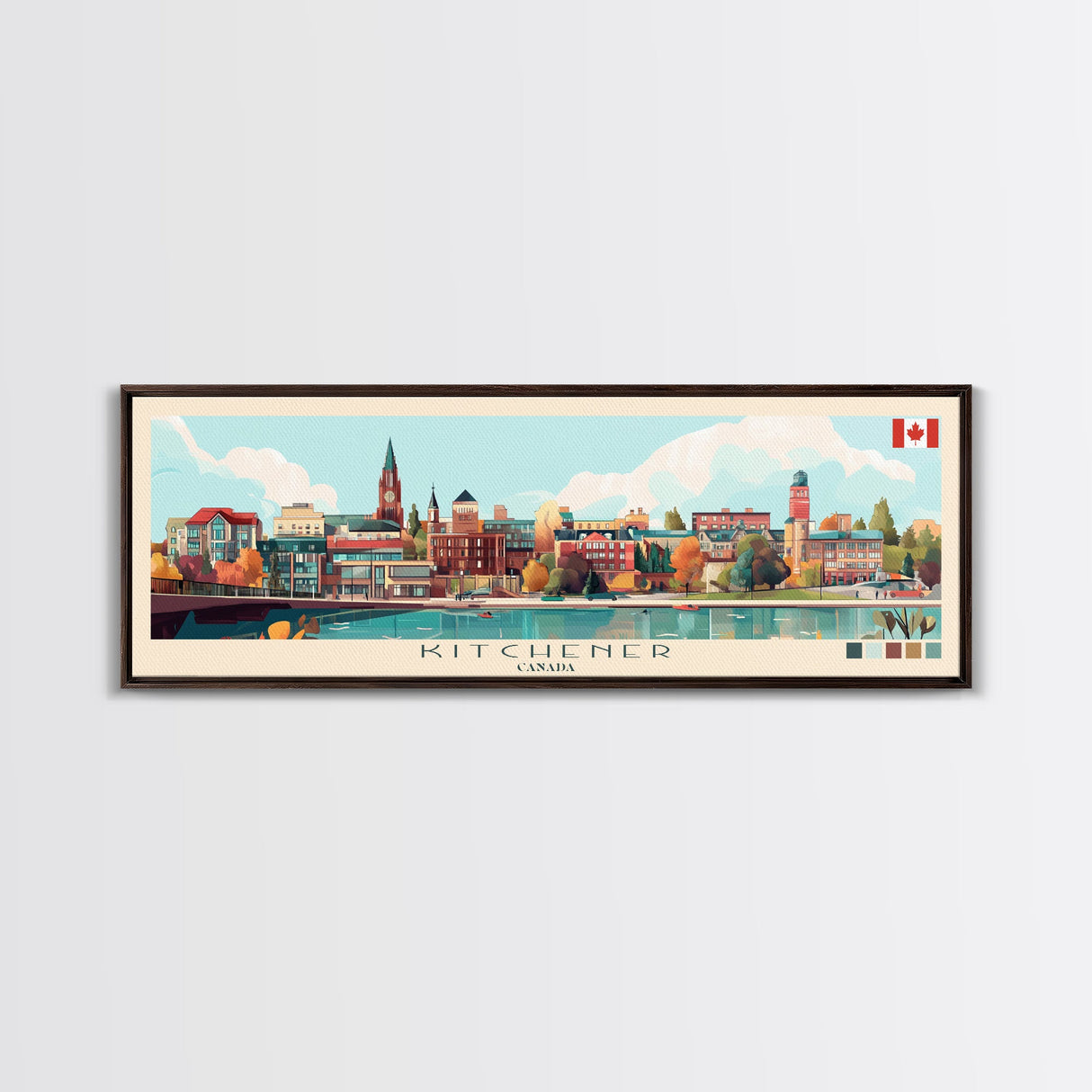 Panoramic Travel Poster Kitchener, Canada Canvas Print, Kitchener, Canada Painting, Canada Art, Kitchener Travel Art, Guest Room Painting