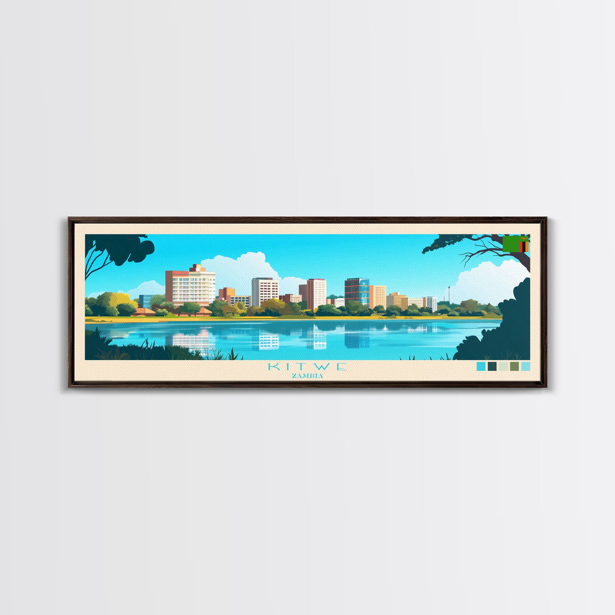 Kitwe, Zambia Panoramic Travel Poster Canvas Print, Kitwe, Zambia Painting, Zambia Art, Kitwe Panoramic Travel Art, Travel Painting