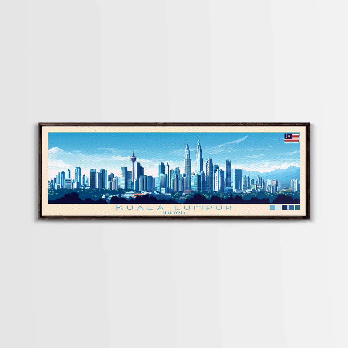 Kuala Lumpur, Malaysia Panoramic Travel Poster Canvas Print, Kuala Lumpur, Malaysia Painting, Malaysia Art, Kuala Lumpur Travel Art, Guest Room Painting