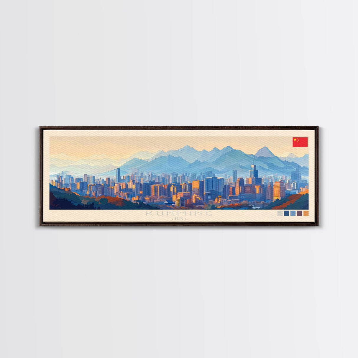 Kunming, China Panoramic Travel Poster Canvas Print, Kunming, China Painting, China Art, Kunming Travel Art, Guest Room Painting