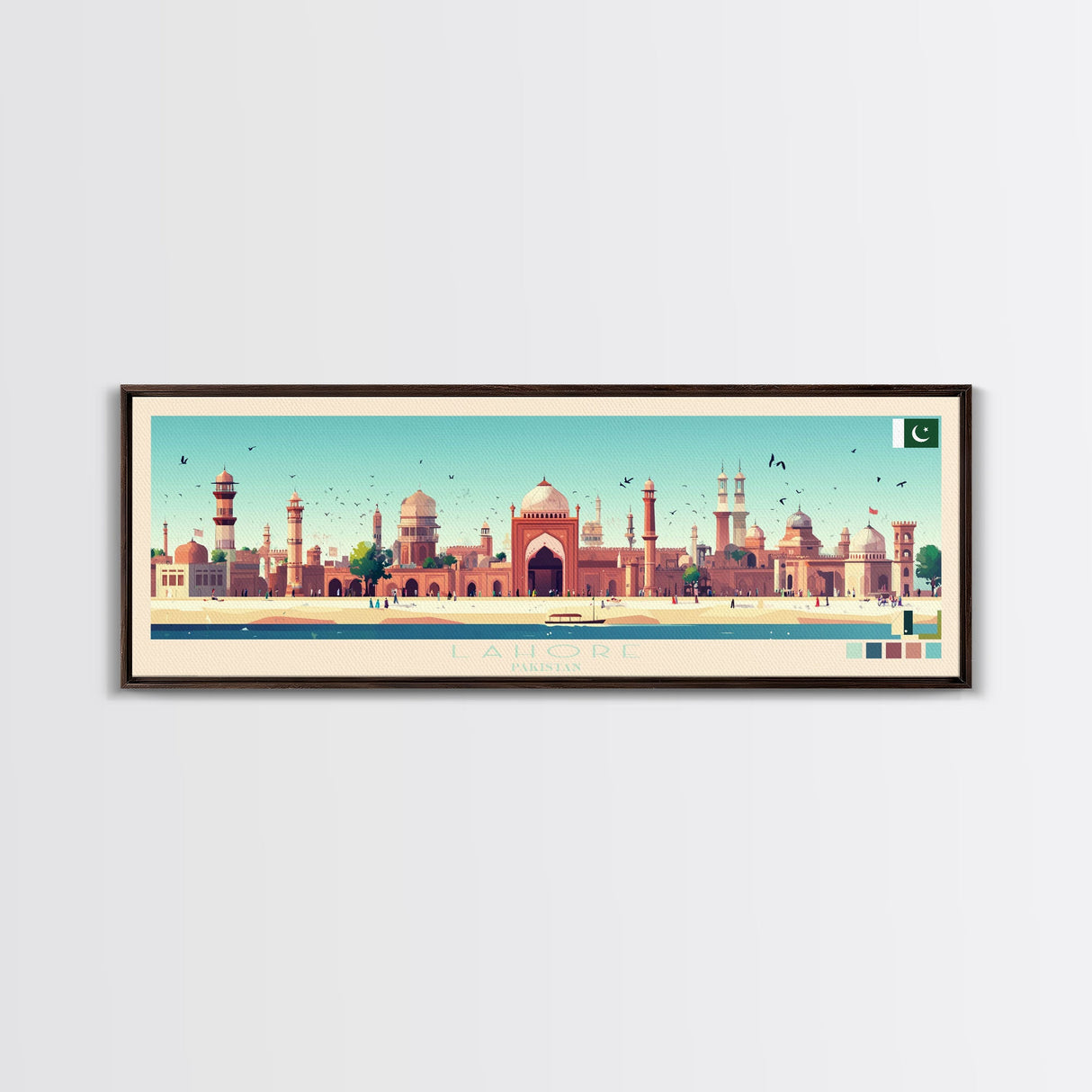 Lahore, Pakistan Panoramic Travel Poster Canvas Print, Lahore, Pakistan Painting, Pakistan Art, Lahore Travel Art, Guest Room Painting