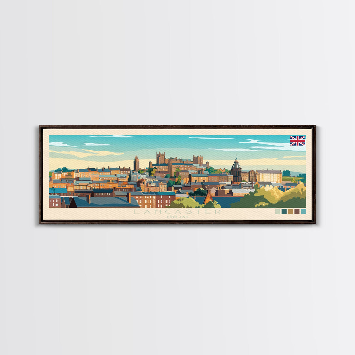 Lancaster, England Travel Poster Panoramic Canvas Print, Lancaster, England Painting, England Art, Lancaster Travel Art, Guest Room Painting