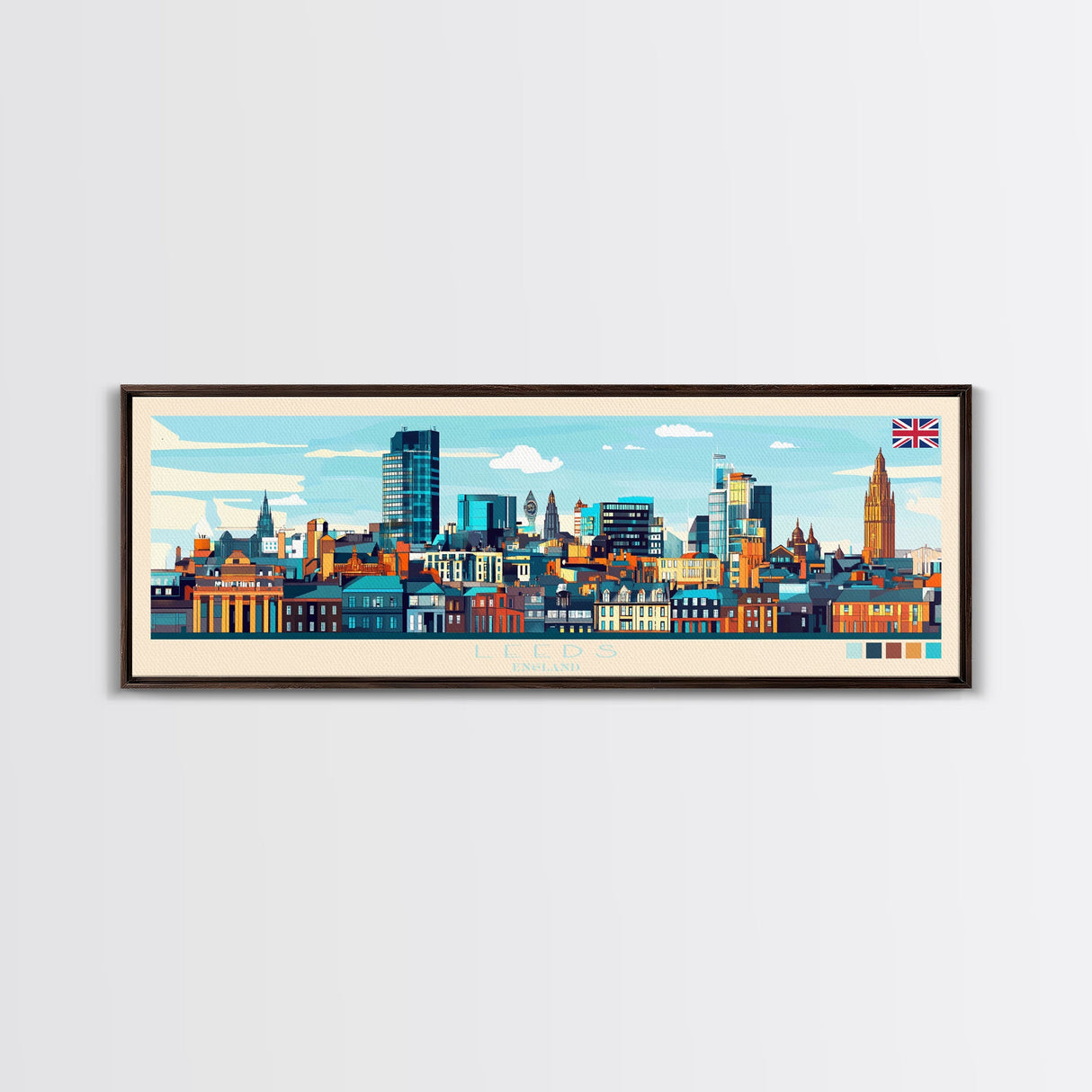 Panoramic Travel Poster Leeds, England Canvas Print, Leeds, England Painting, England Art, Leeds Travel Art, Guest Room Painting