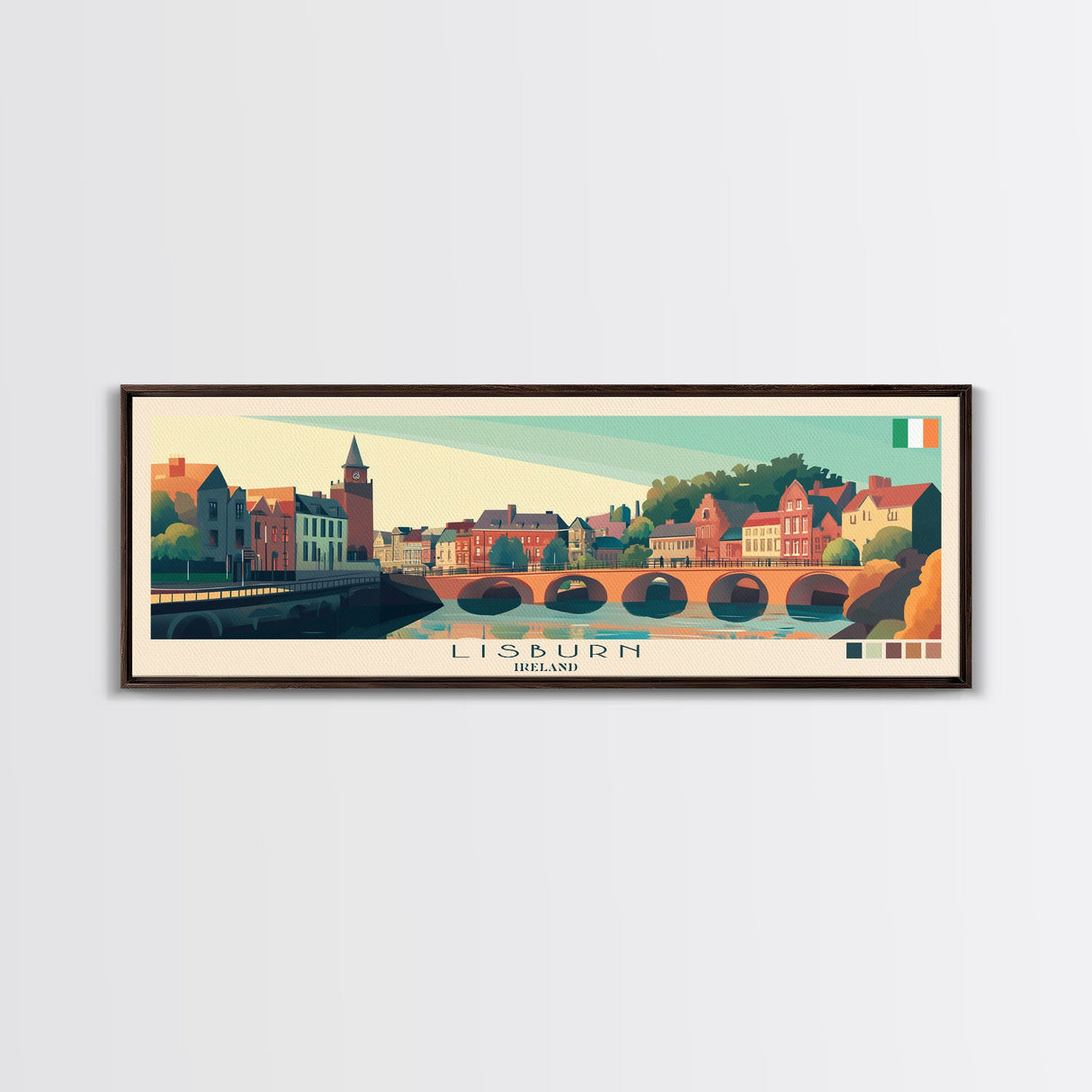 Lisburn, Ireland Panoramic Travel Poster Canvas Print, Lisburn, Ireland Painting, Ireland Art, Lisburn Panoramic Travel Art, Travel Painting