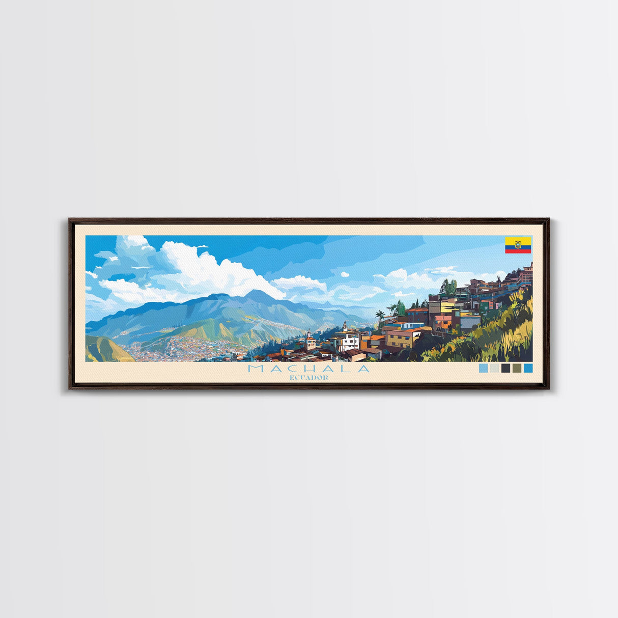 Panoramic Travel Poster Machala, Ecuador Canvas Print, Machala, Ecuador Painting, Ecuador Art, Machala Travel Art, Guest Room Painting