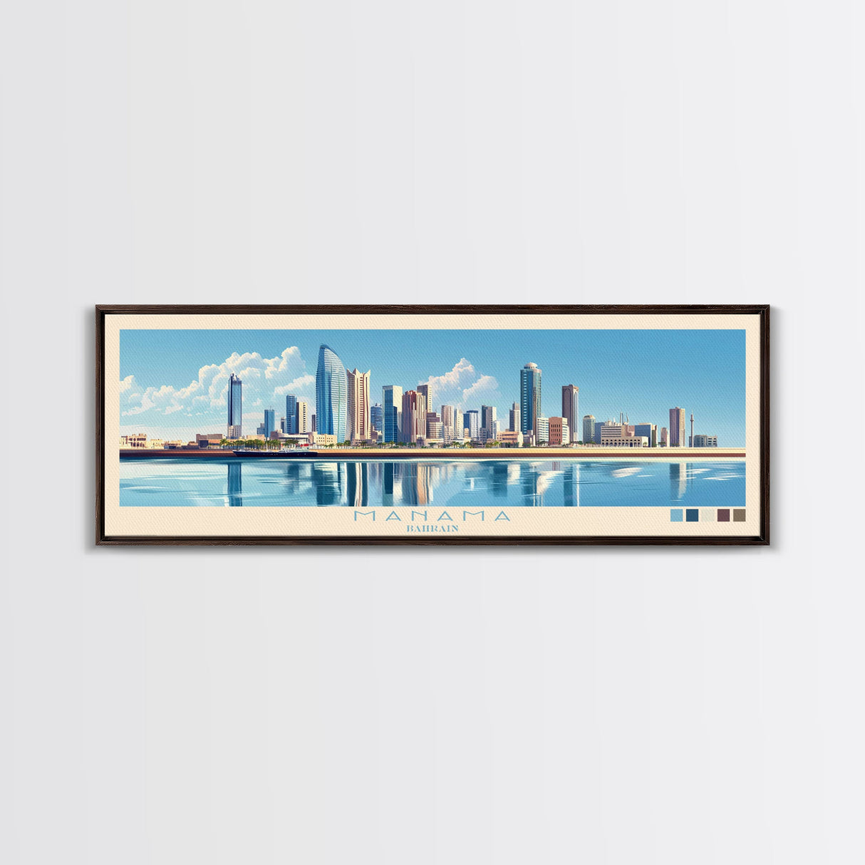 Manama, Bahrain Travel Poster Panoramic Canvas Print, Manama, Bahrain Painting, Bahrain Art, Manama Travel Art, Guest Room Painting